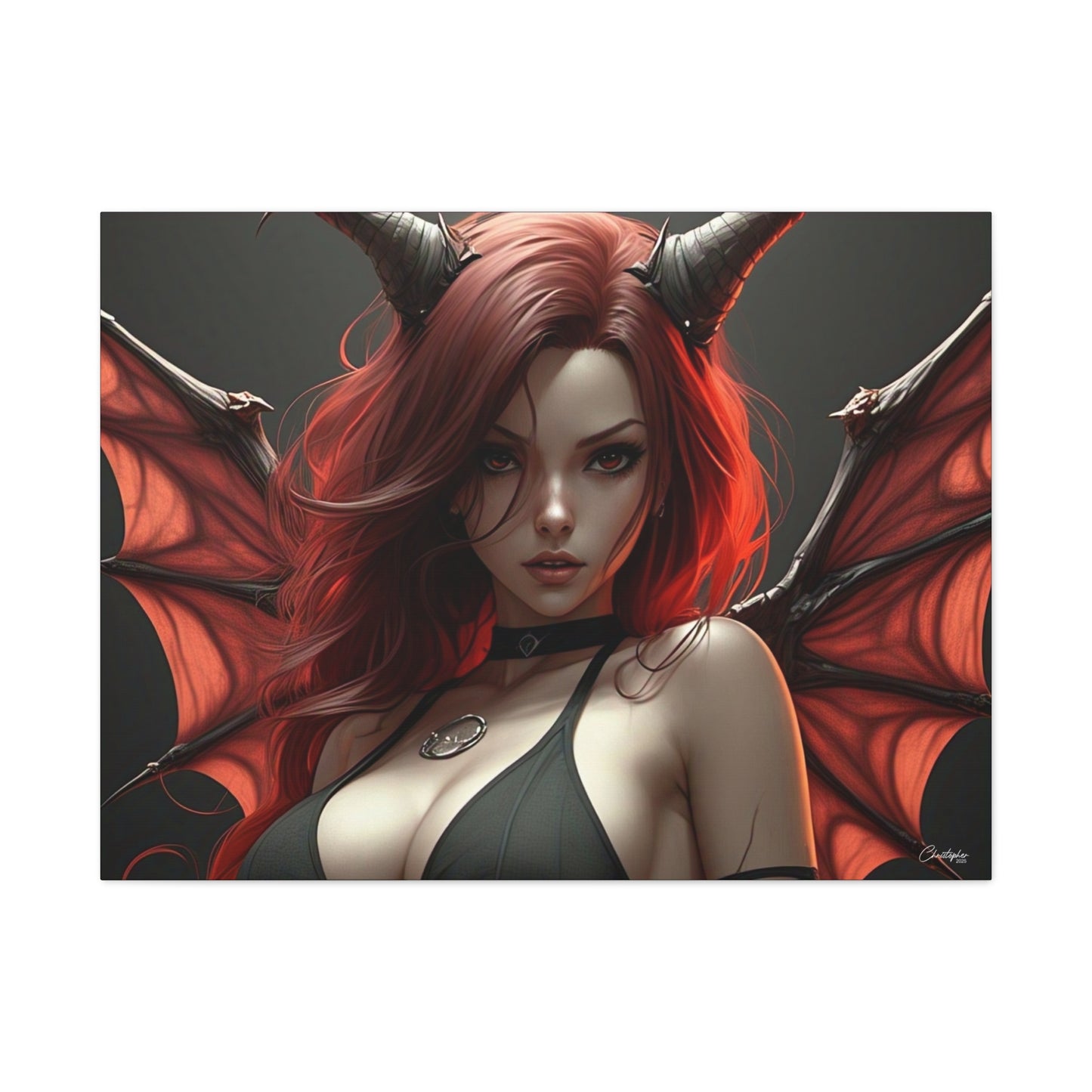 Gothic Fantasy Canvas Art, Demon Girl Wall Decor, Unique Home Decor, Gift for Her, Halloween or Birthday Gift