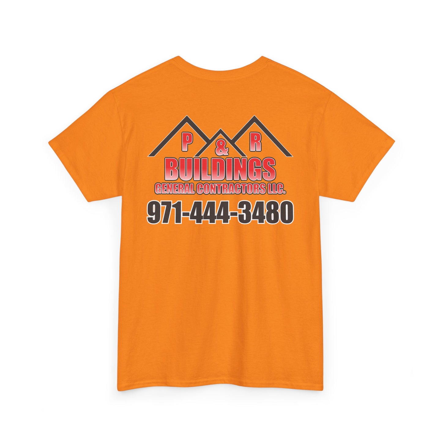 Logo and Number on the back T-Shirt — P&R Buildings Contractor Tee with Phone Number