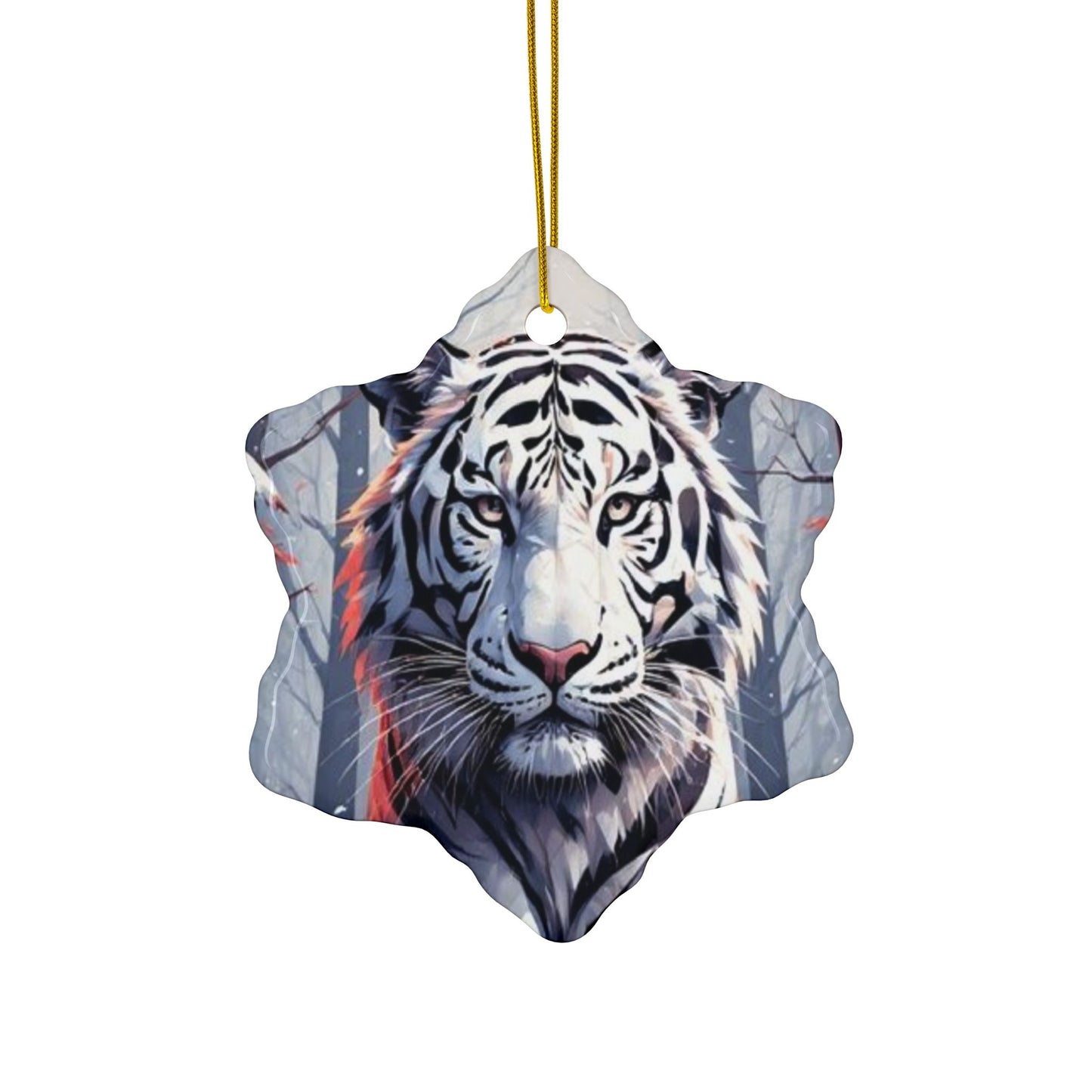 White Tiger Ceramic Ornament — Double-Sided Holiday Decoration
