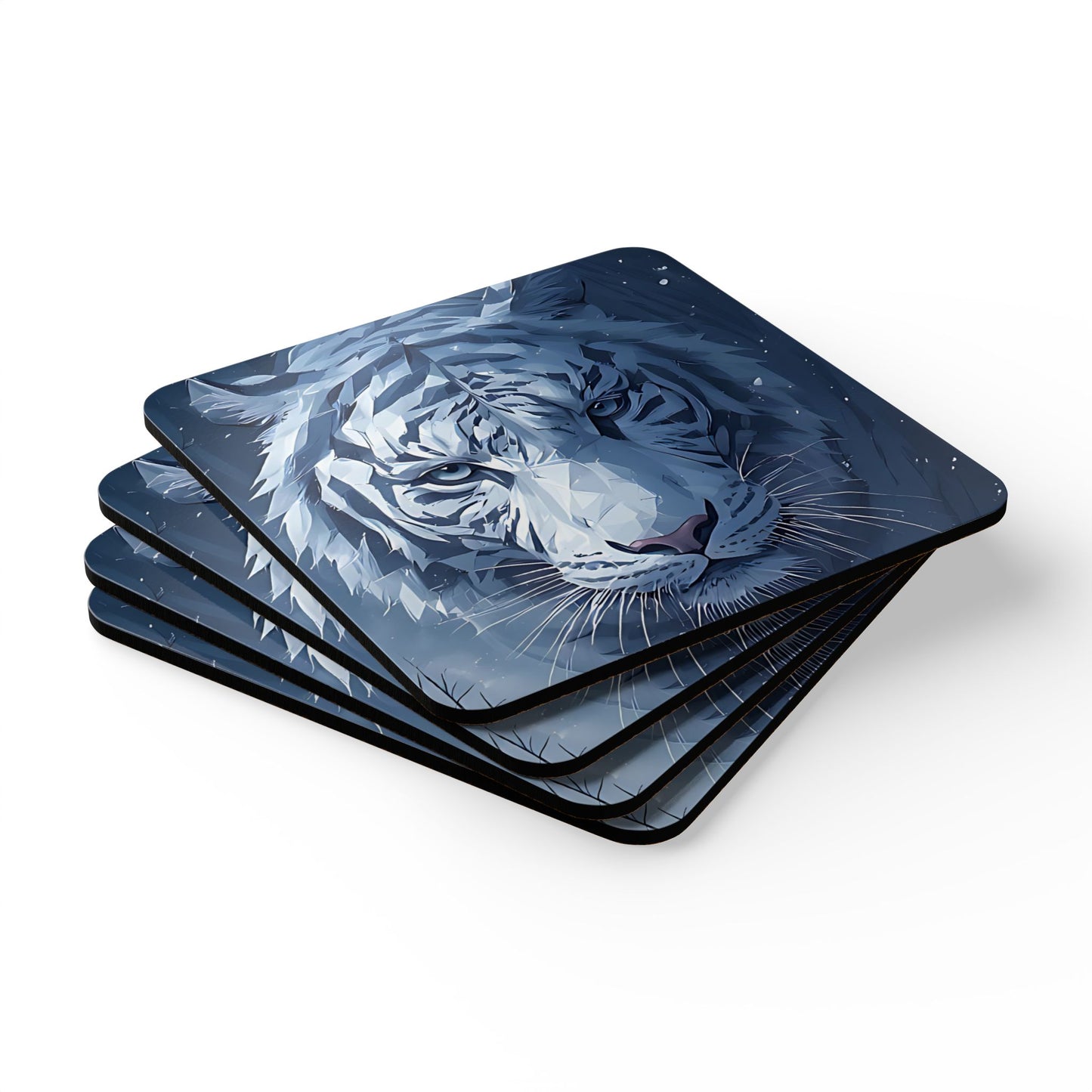 White Tiger Cork Coaster Set — Illustrated Animal Drink Coasters