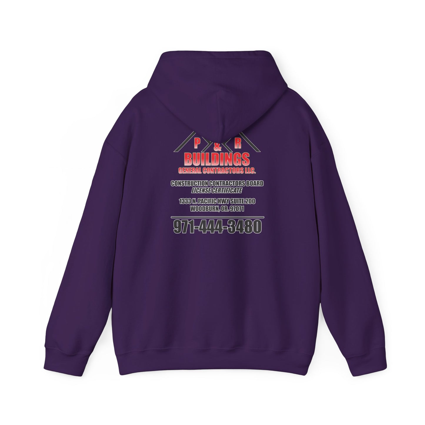 P&R Buildings Logo Hoodie — Custom Contractor License & Phone Number