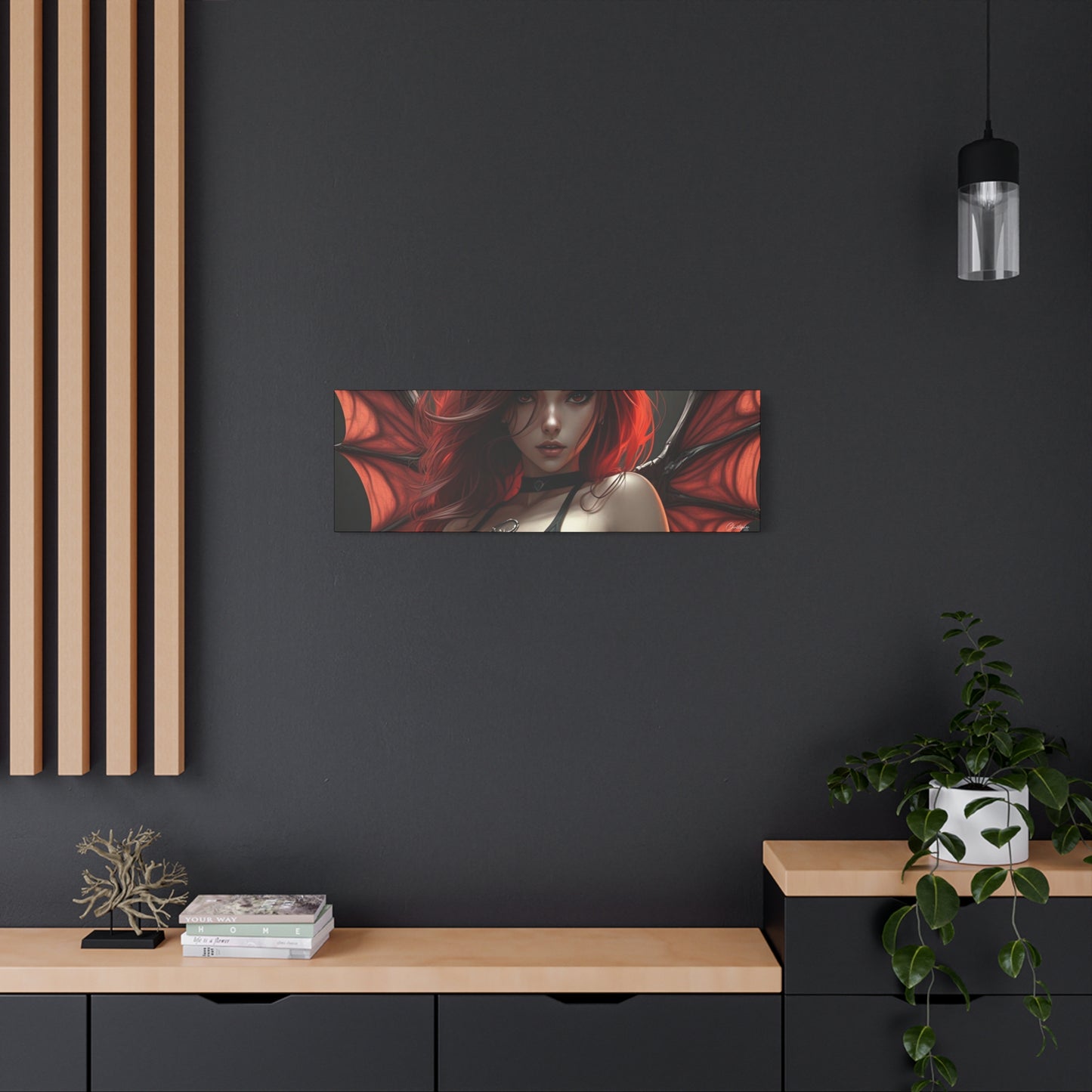 Gothic Fantasy Canvas Art, Demon Girl Wall Decor, Unique Home Decor, Gift for Her, Halloween or Birthday Gift