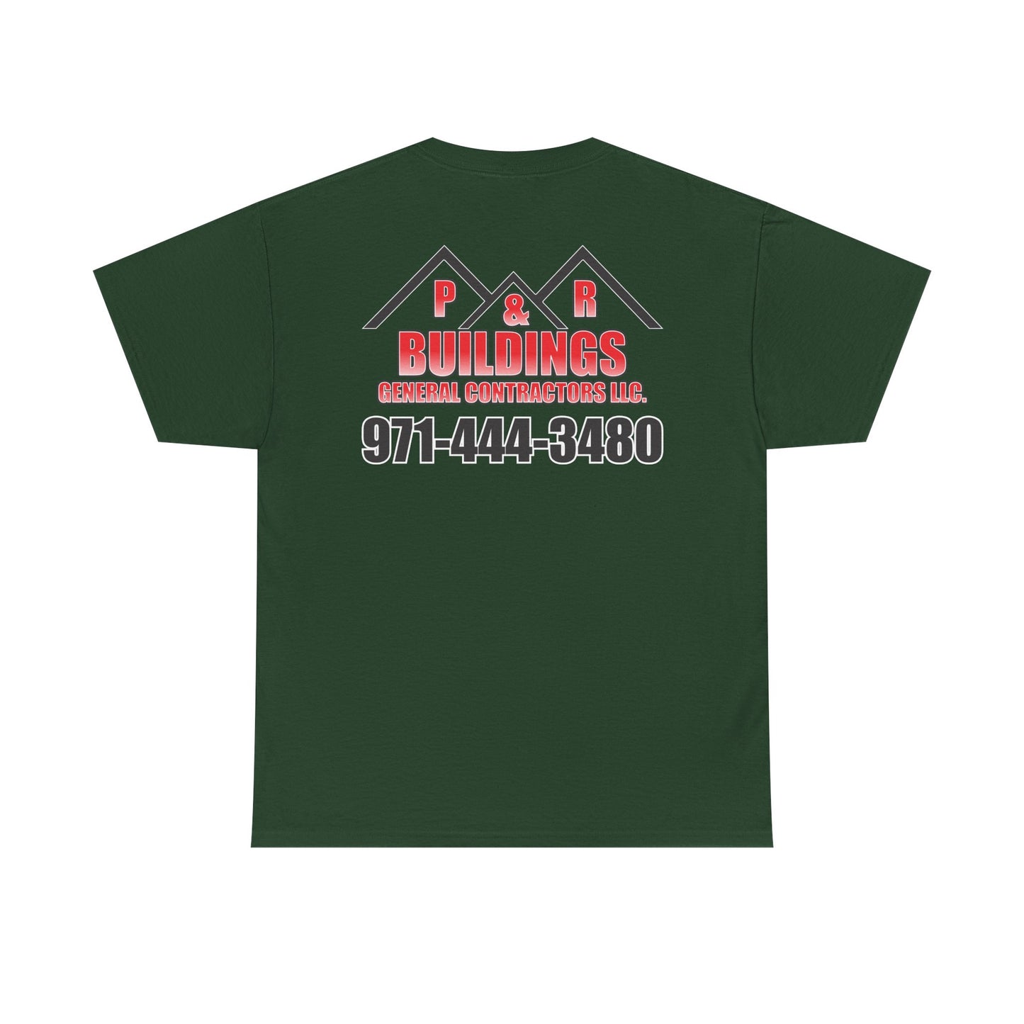 Logo and Number on the back T-Shirt — P&R Buildings Contractor Tee with Phone Number