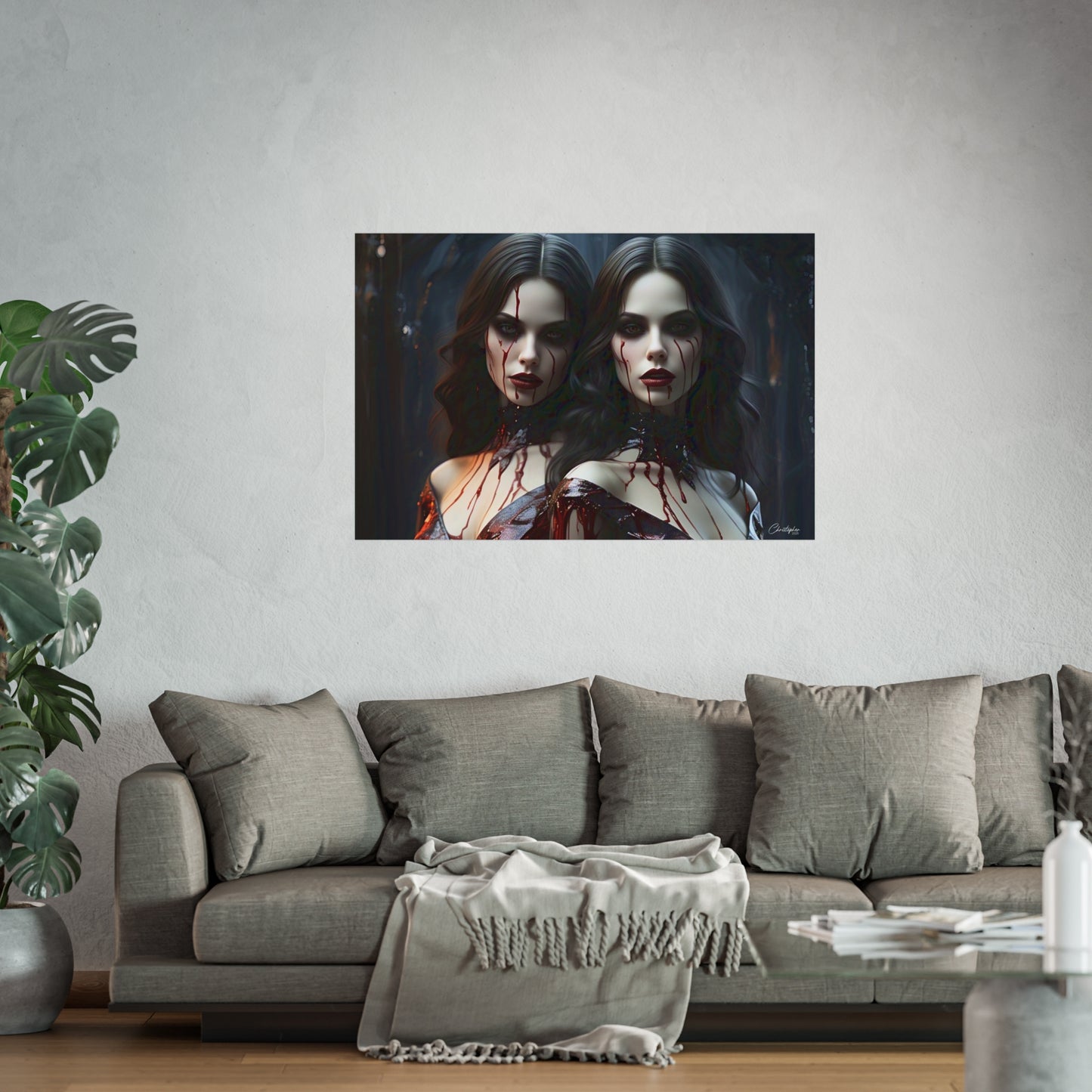 Vampire Sisters Fine Art Poster, Gothic Wall Art, Spooky Decor, Horror Home Decor, Blood Art Print, Dark Aesthetic Print