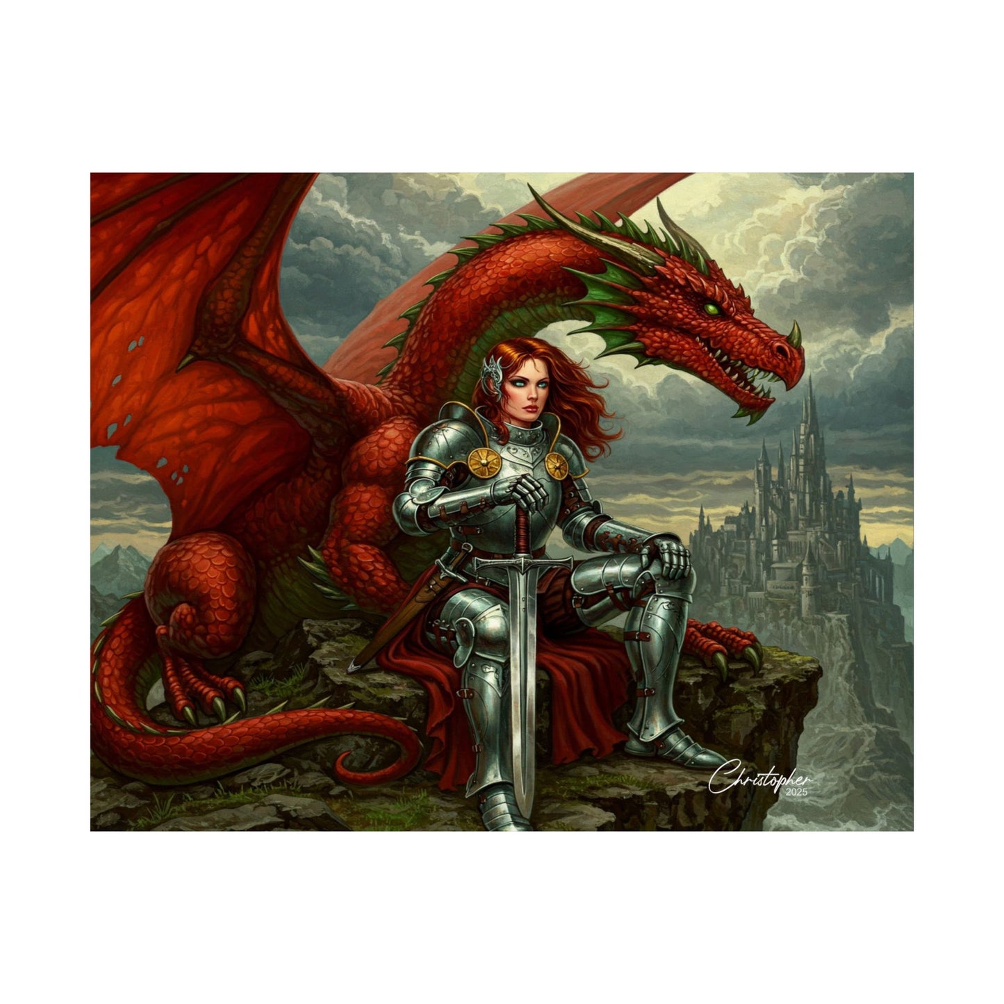 Fantasy Dragon Art Print, Horizontal Matte Poster, Fantasy Home Decor, Medieval Wall Art, Gift for Fantasy Lovers