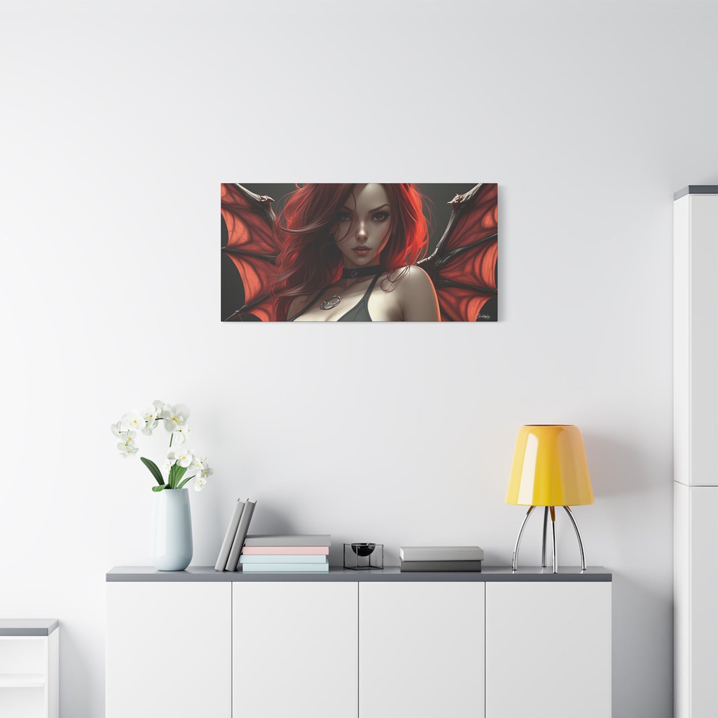 Gothic Fantasy Canvas Art, Demon Girl Wall Decor, Unique Home Decor, Gift for Her, Halloween or Birthday Gift