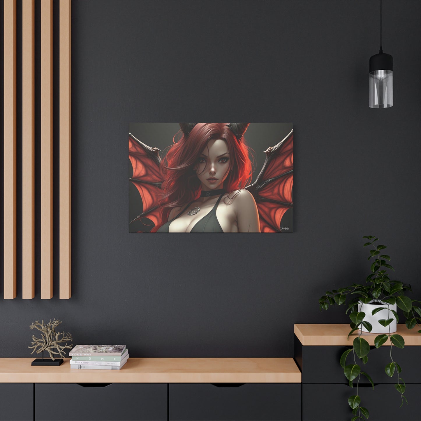 Gothic Fantasy Canvas Art, Demon Girl Wall Decor, Unique Home Decor, Gift for Her, Halloween or Birthday Gift