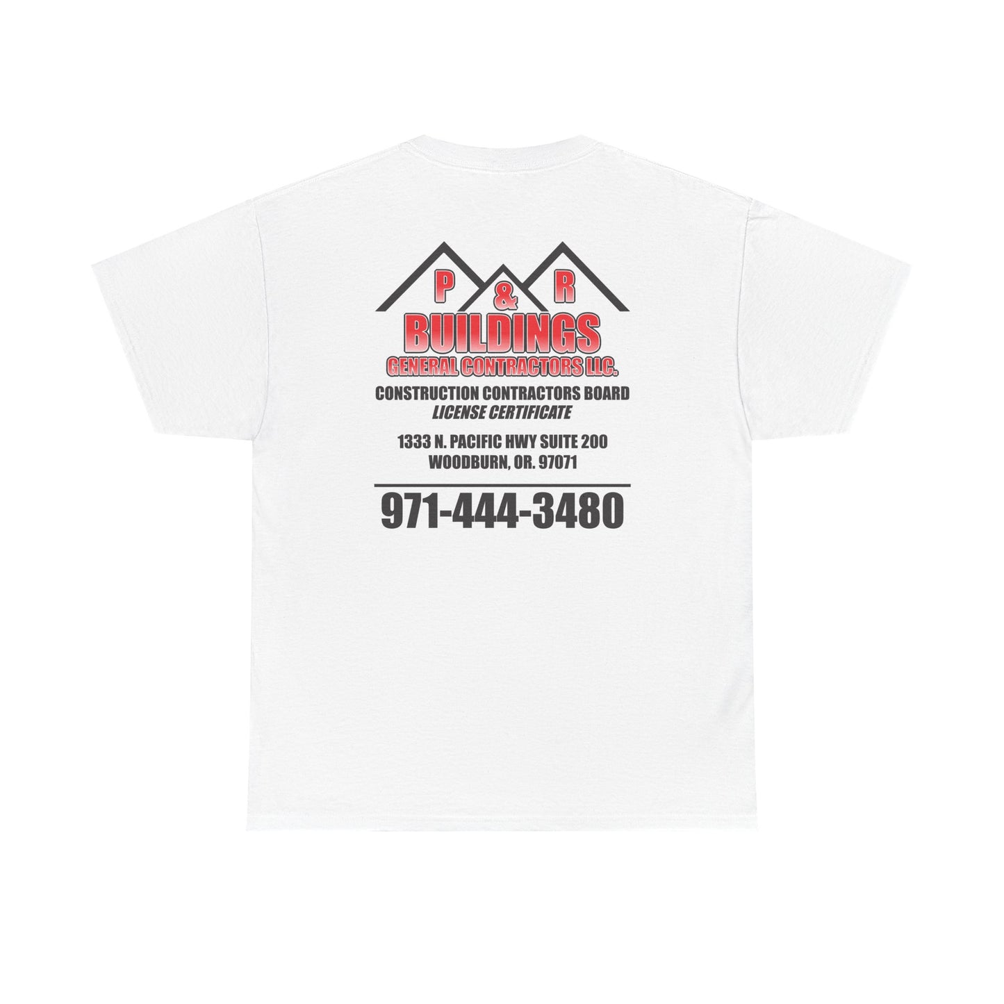 P&R BUILDINGS Logo Tee — Built Kings Contractor T‑Shirt (Phone & License Info on Back)