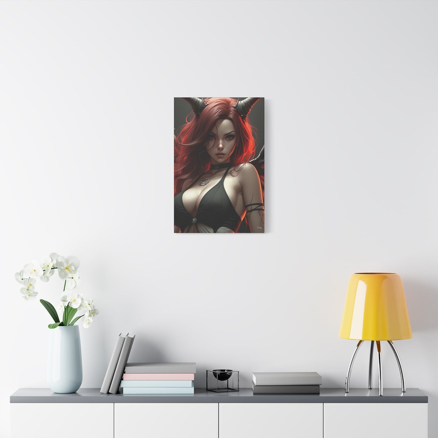 Gothic Fantasy Canvas Art, Demon Girl Wall Decor, Unique Home Decor, Gift for Her, Halloween or Birthday Gift