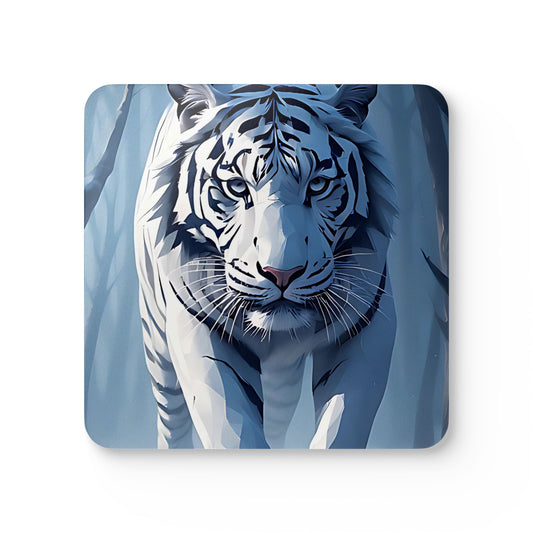 White Tiger Cork Coaster Set — Wildlife Art Drink Coasters (4-Pack)