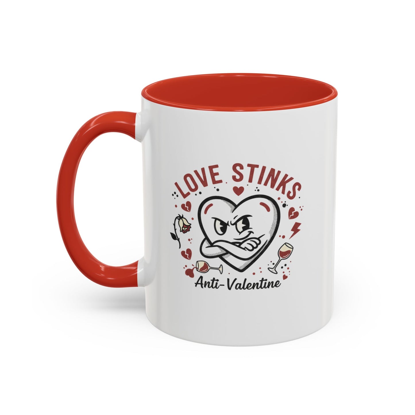 Coffee Mug — "Love Stinks" Anti-Valentine Heart Accent Mug (11/15oz)