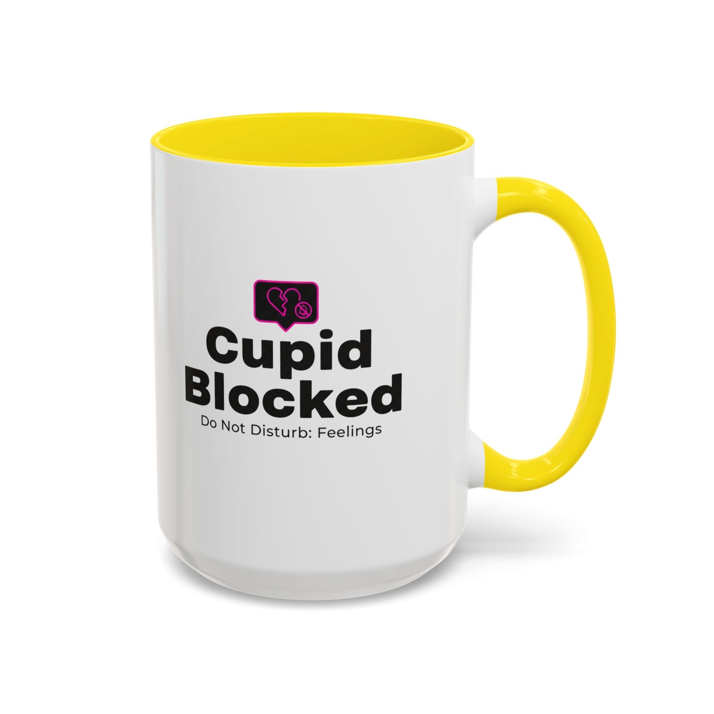 Cupid Blocked Accent Coffee Mug — 'Do Not Disturb: Feelings' Funny Anti-Valentine Gift