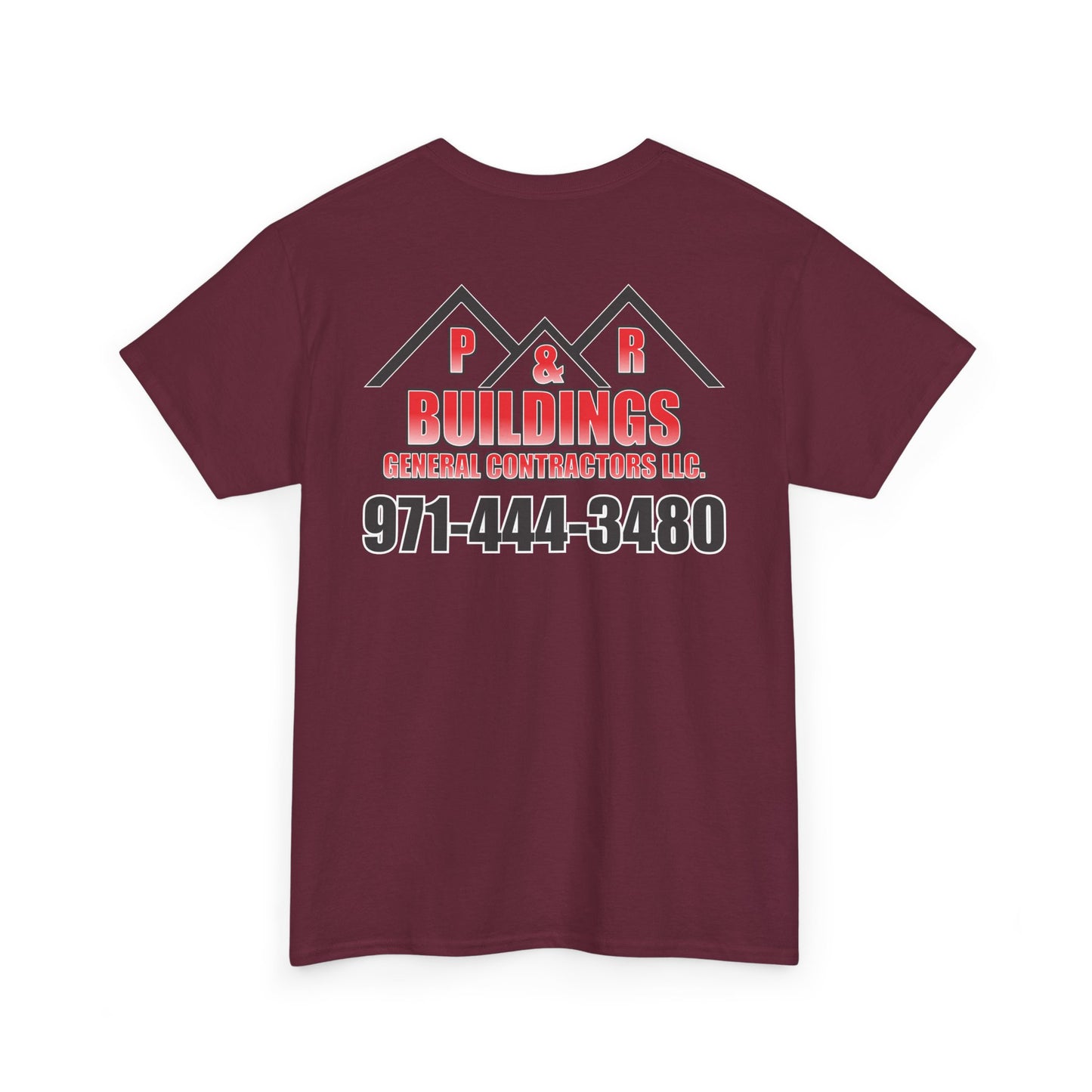 Logo and Number on the back T-Shirt — P&R Buildings Contractor Tee with Phone Number
