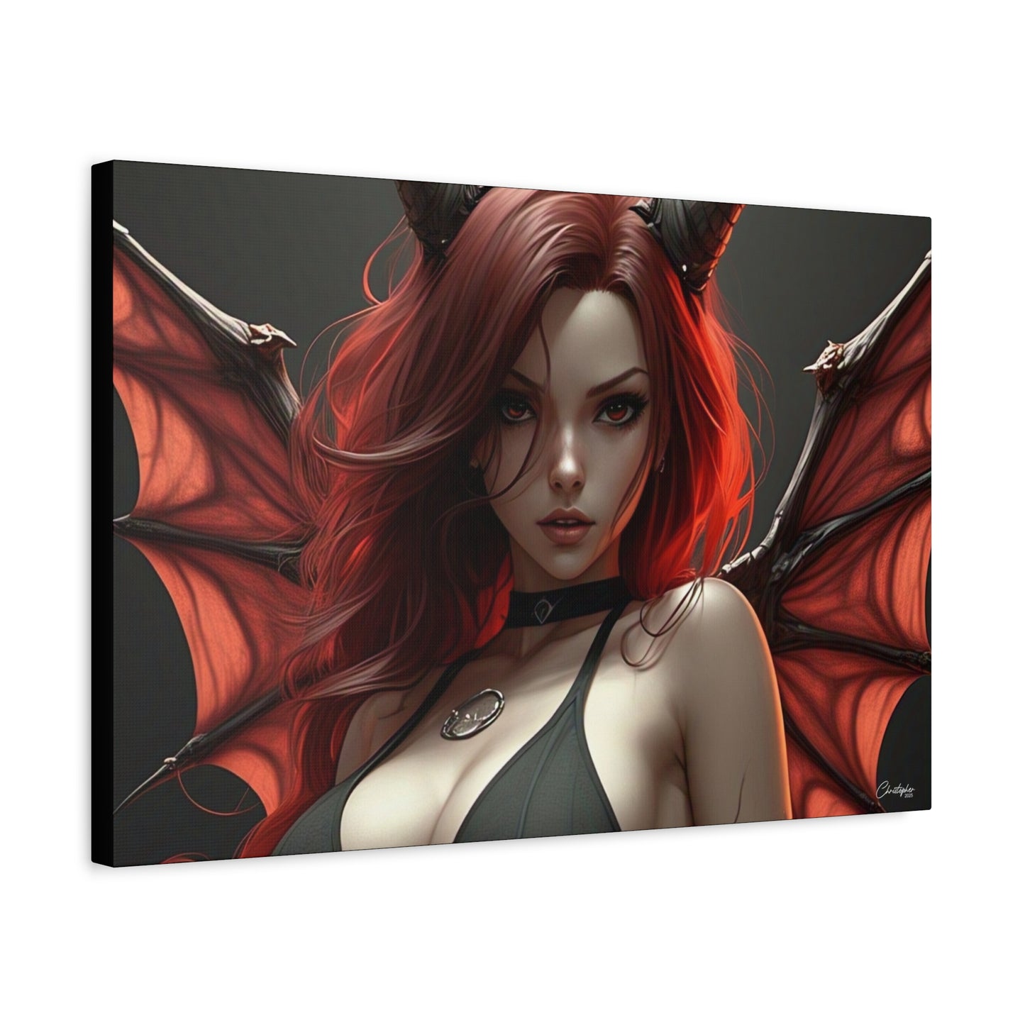 Gothic Fantasy Canvas Art, Demon Girl Wall Decor, Unique Home Decor, Gift for Her, Halloween or Birthday Gift
