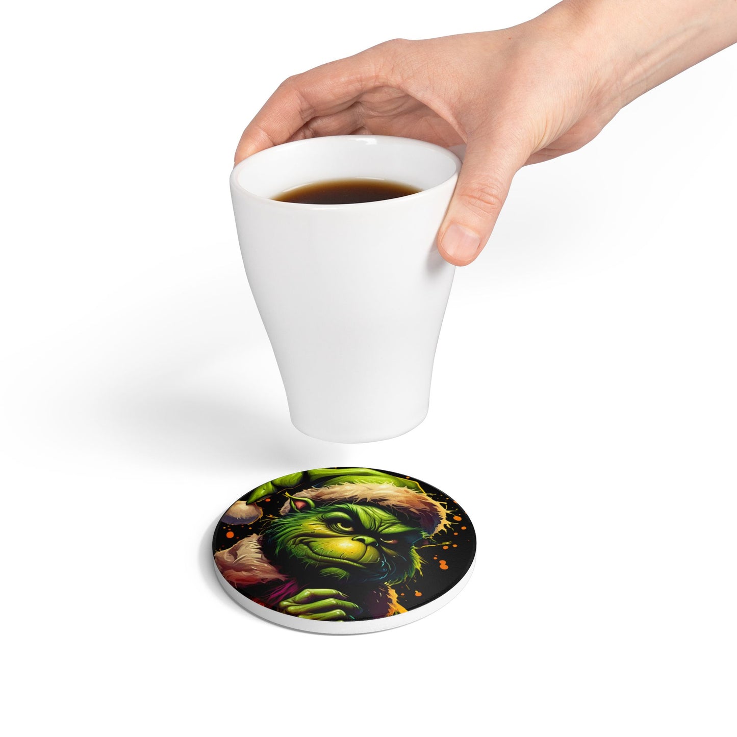 Grinch Santa Ceramic Coaster – Funny Christmas Holiday Drink Coaster