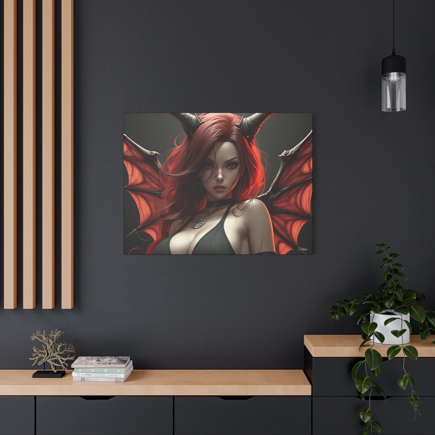 Gothic Fantasy Canvas Art, Demon Girl Wall Decor, Unique Home Decor, Gift for Her, Halloween or Birthday Gift