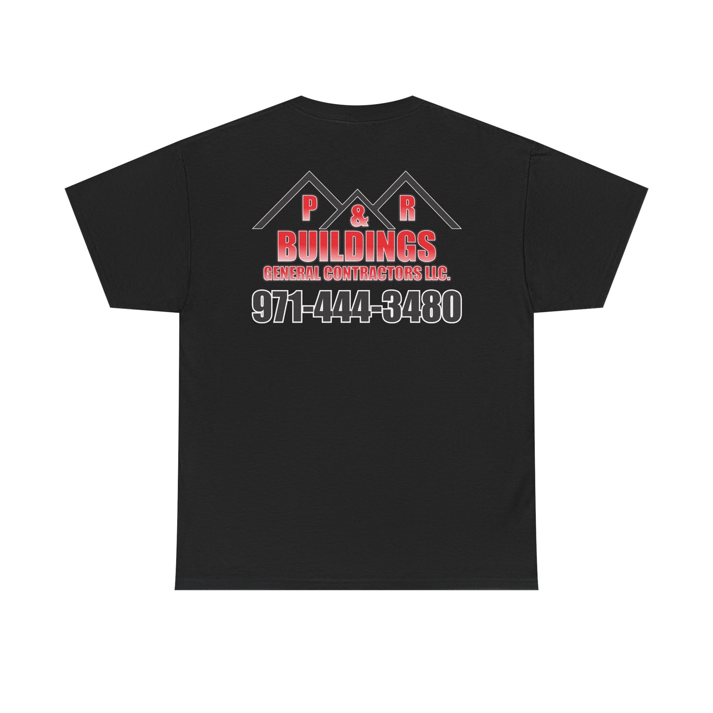 Logo and Number on the back T-Shirt — P&R Buildings Contractor Tee with Phone Number
