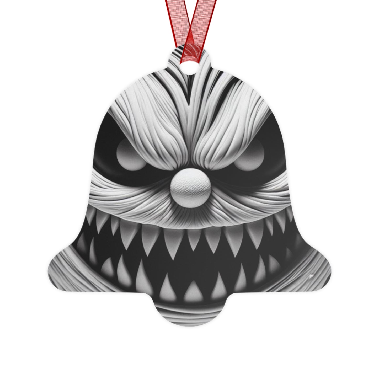 Scary Monster Bell Metal Ornament — Creepy Black & White Holiday Decor