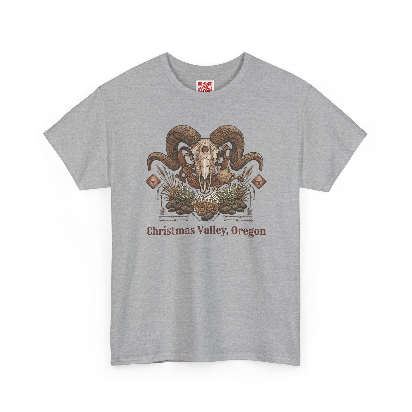 Ram Skull Graphic Tee Double Sided no background on the Back — Christmas Valley, Oregon Vintage Western T-Shirt