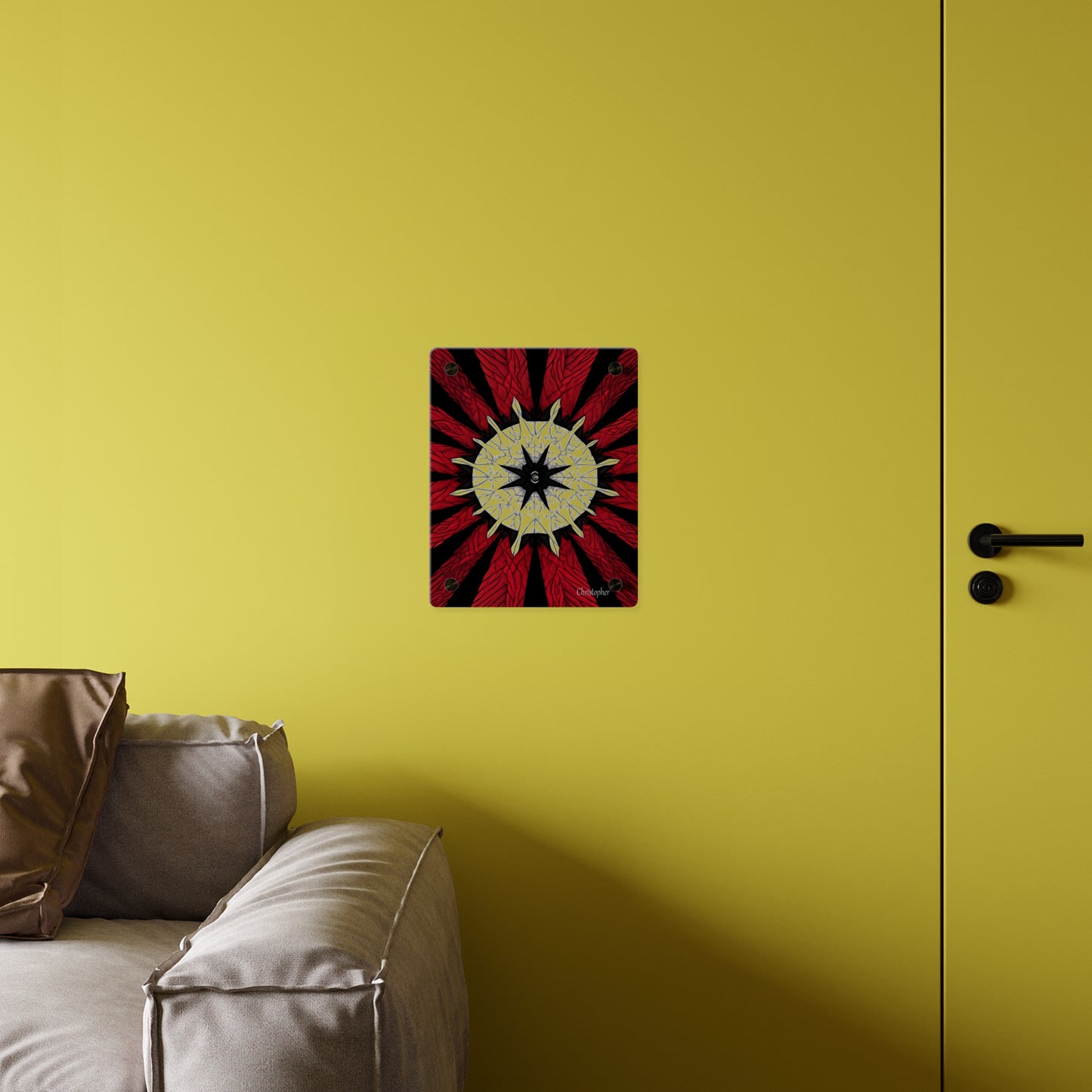 Red & Black Mandala Acrylic Wall Art Panel — Personalized Name Option