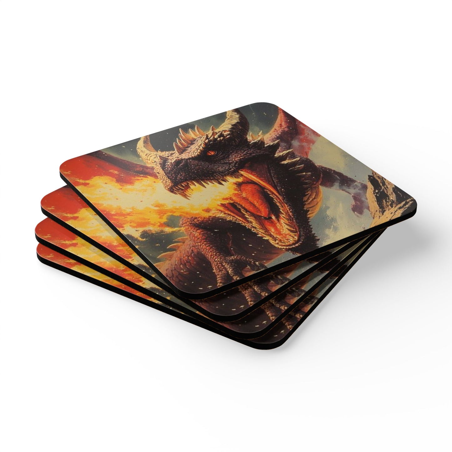 Dragon Fire Cork Coaster Set — Fantasy Drink Coasters