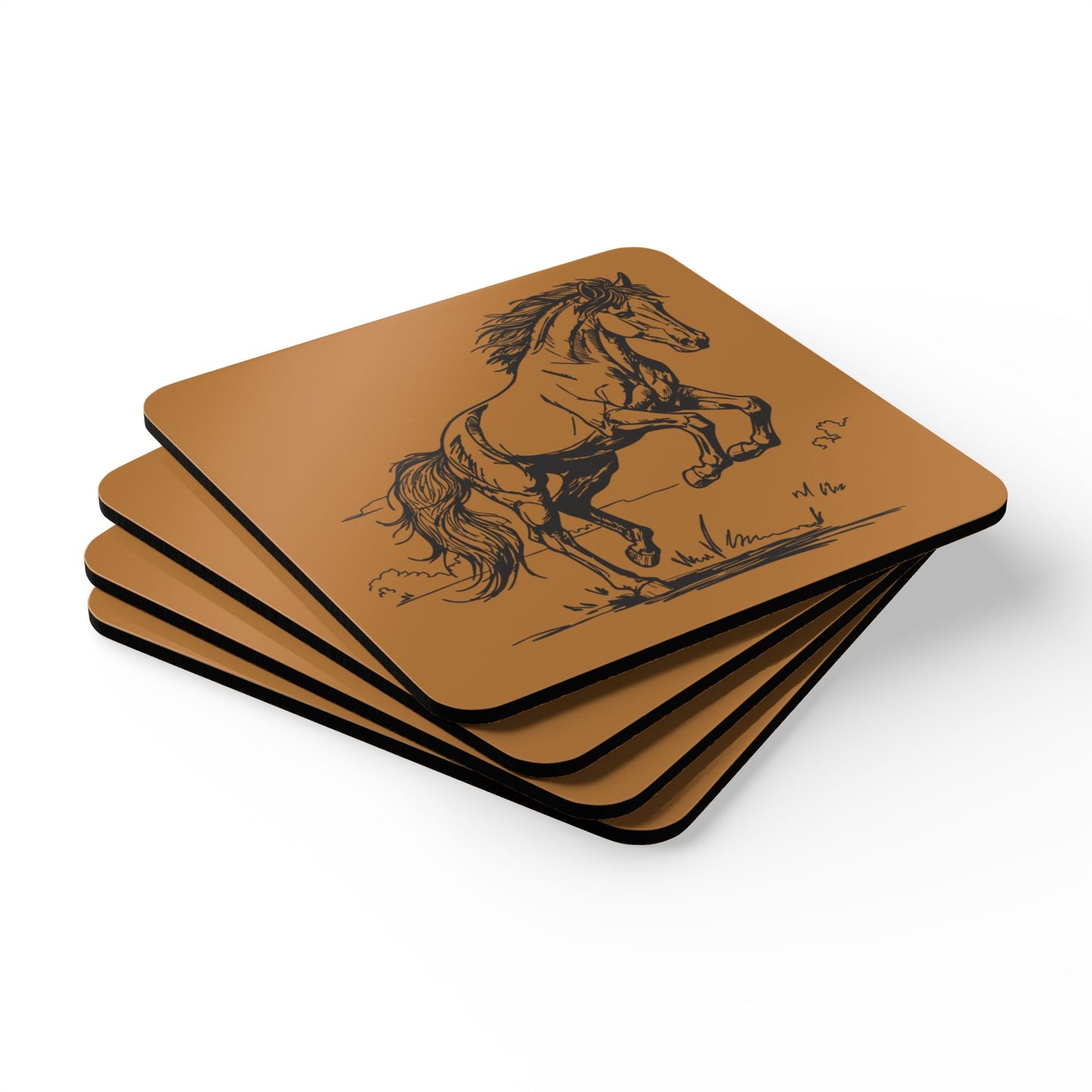 Wild Mustang Cork Coaster Set — Hand-Drawn Horse Drink Coasters (4-Pack)
