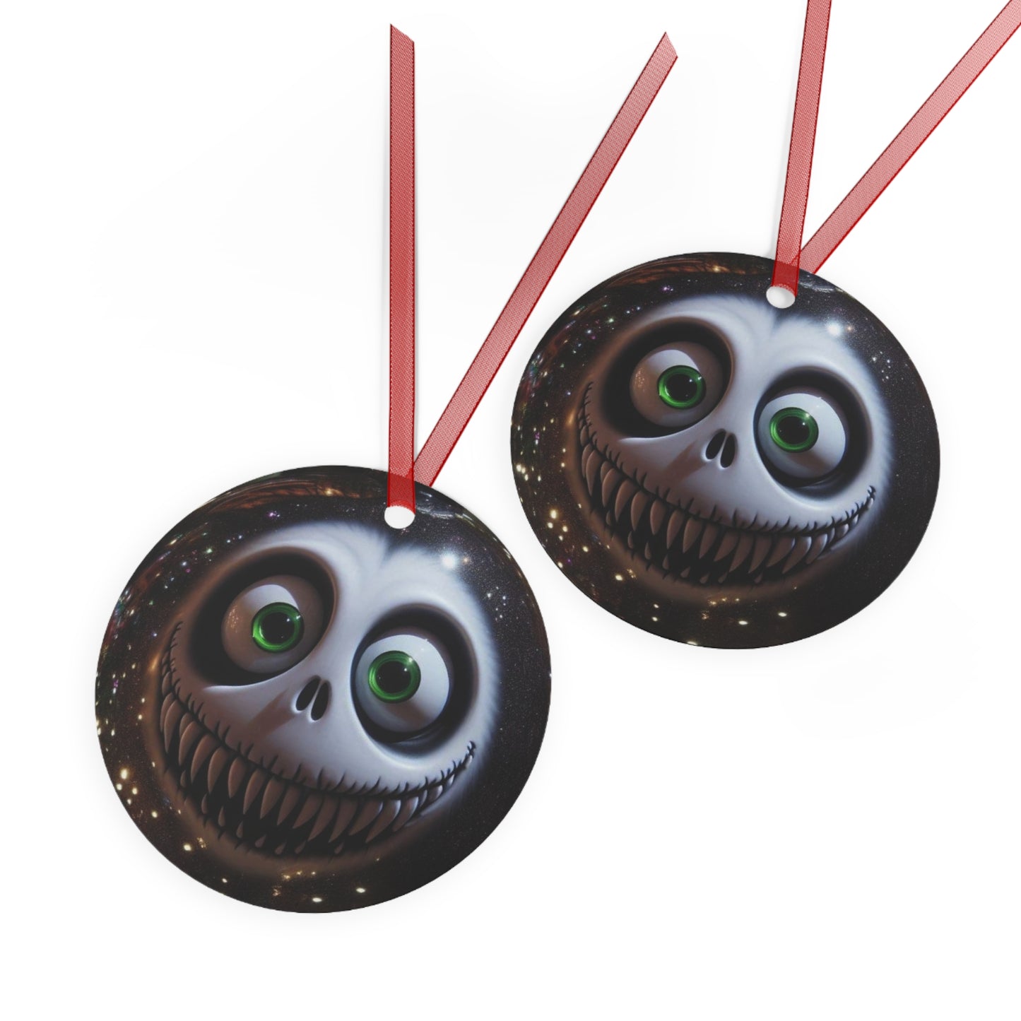 Creepy Smiling Skull Metal Ornament — Gothic Holiday Bell Decoration