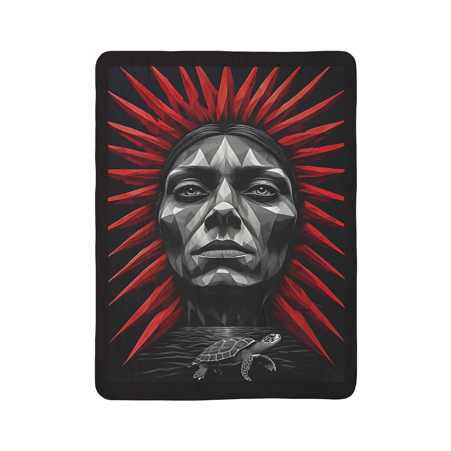 Tribal Goddess Sherpa Blanket – Geometric Face & Sea Turtle Design