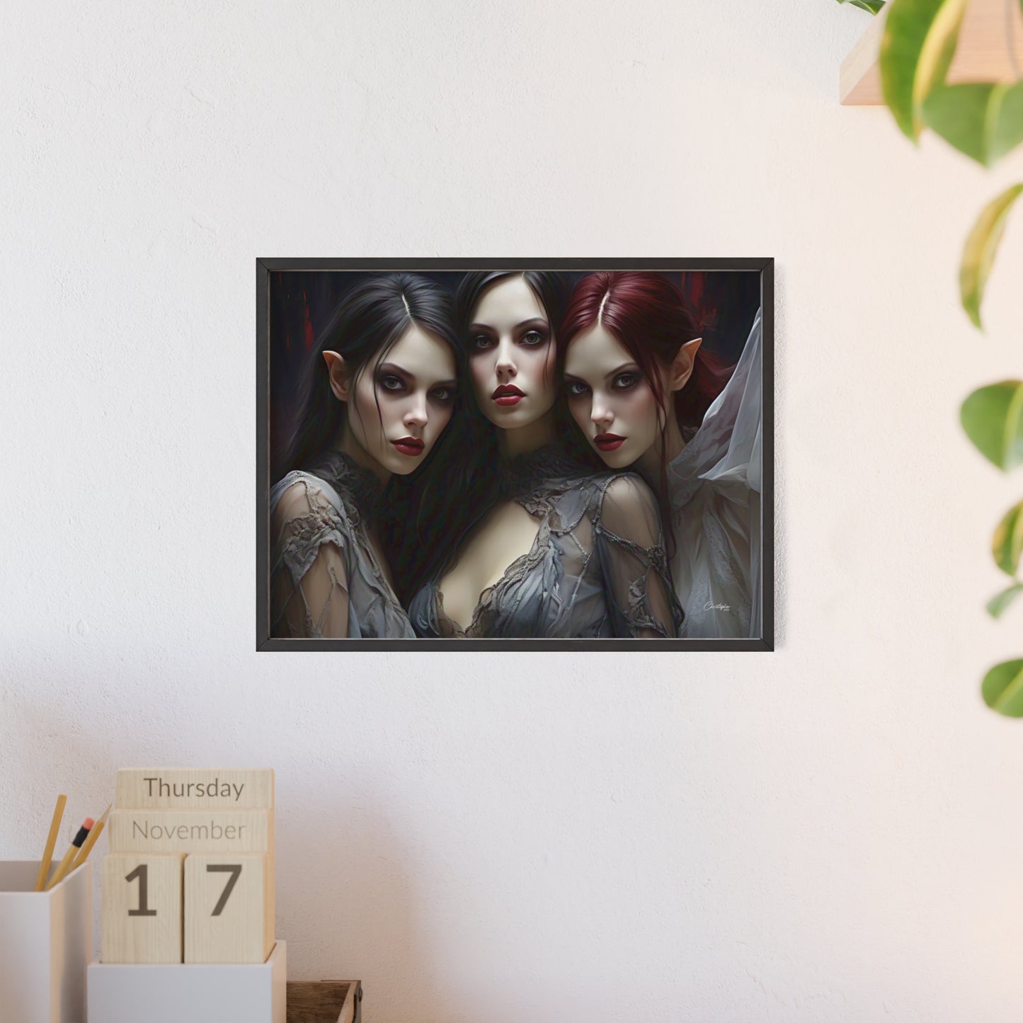 Eerie Fantasy Art Posters with Wooden Frame, Gothic Home Decor, Unique Wall Art, Gift for Art Lovers, Halloween Decoration, Witchy Style