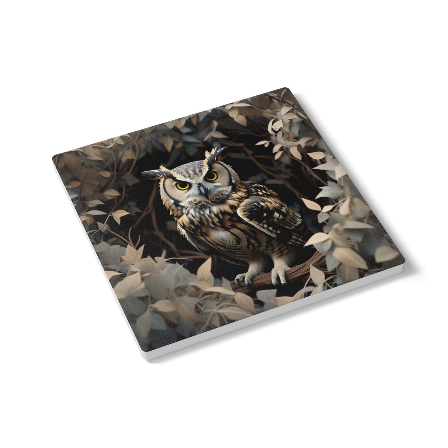 Owl Design Ceramic Coaster, Nature Lover Gift, Rustic Home Decor, Wildlife Coaster Set, Owl Lover Present, Animal Themed Gift