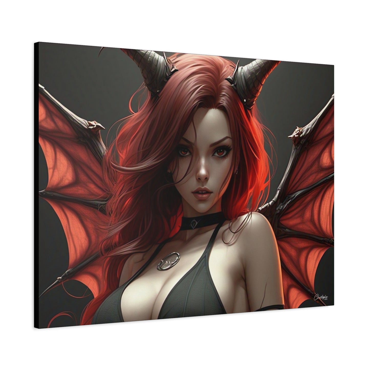 Gothic Fantasy Canvas Art, Demon Girl Wall Decor, Unique Home Decor, Gift for Her, Halloween or Birthday Gift