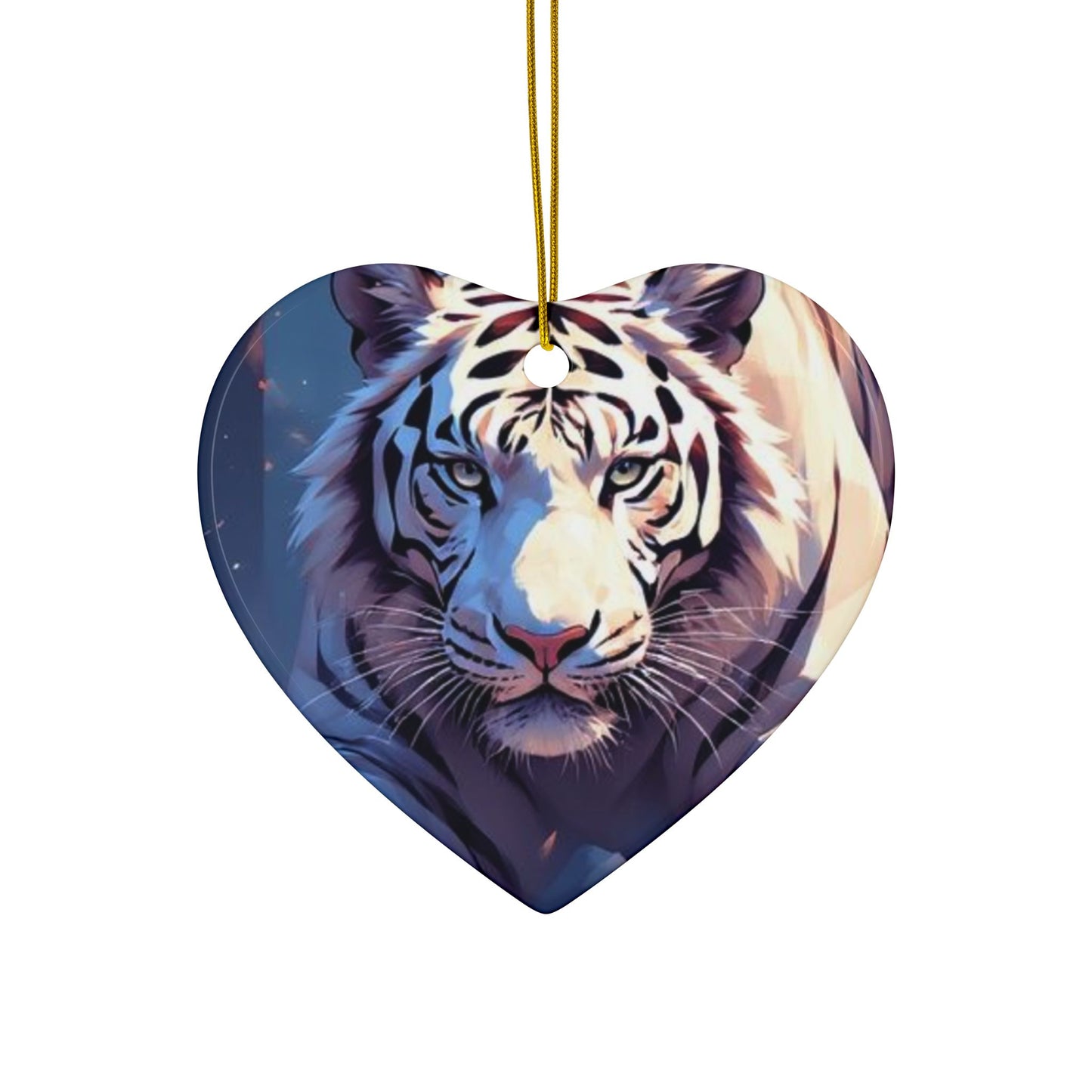White Tiger Ceramic Ornament — Double-Sided Wildlife Holiday Decoration