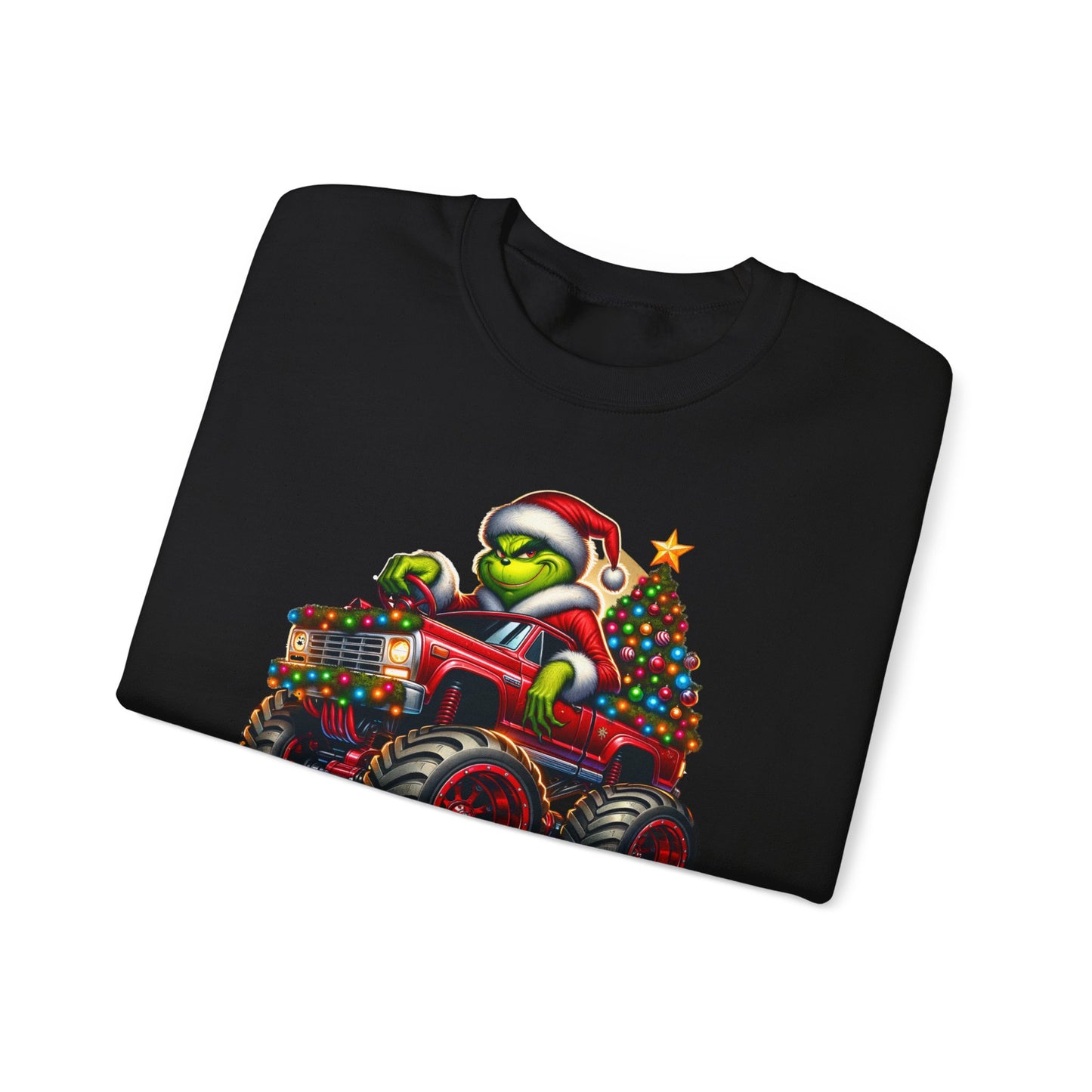 Christmas Monster Truck Sweatshirt — 'Merry Christmas' Grinch Driver Design