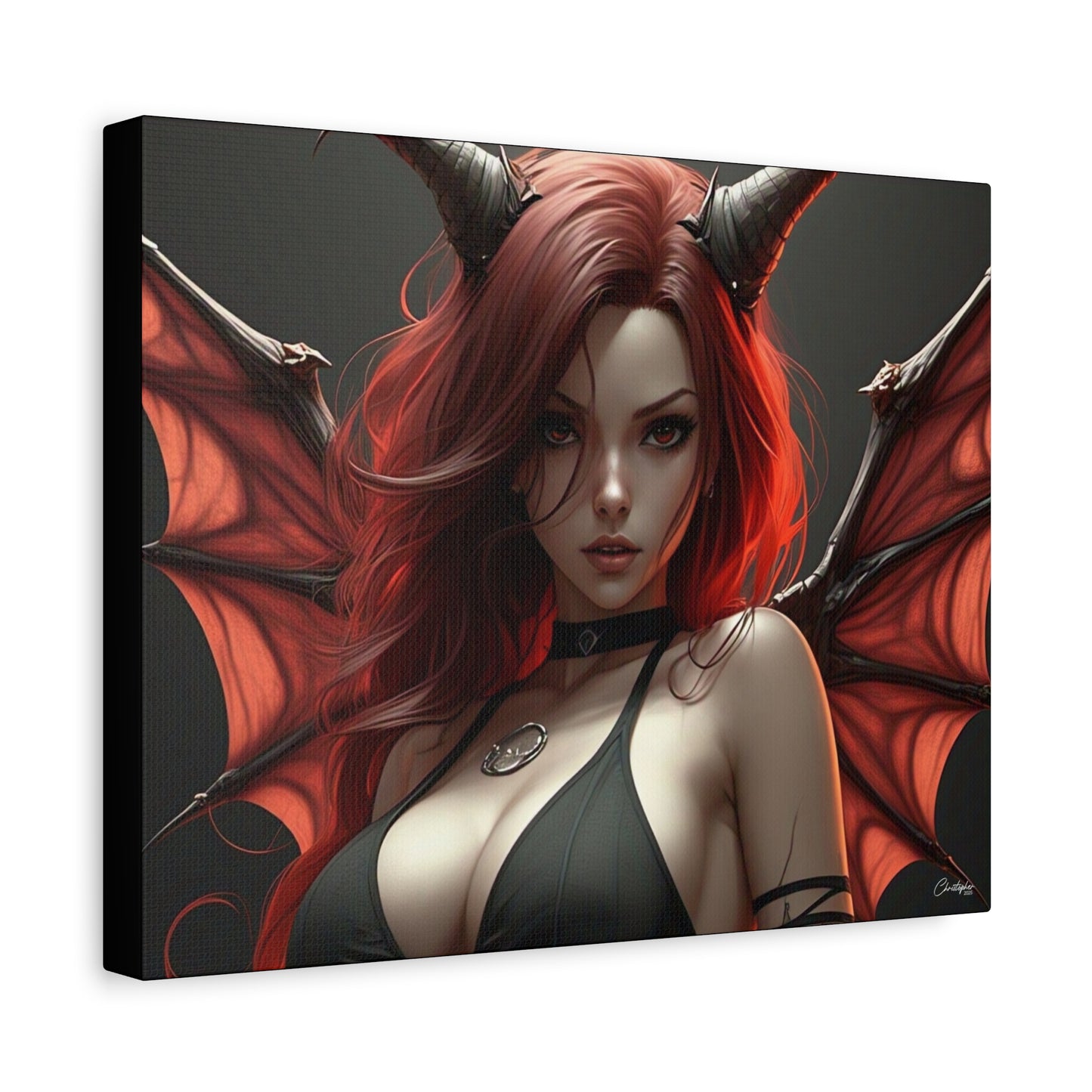 Gothic Fantasy Canvas Art, Demon Girl Wall Decor, Unique Home Decor, Gift for Her, Halloween or Birthday Gift