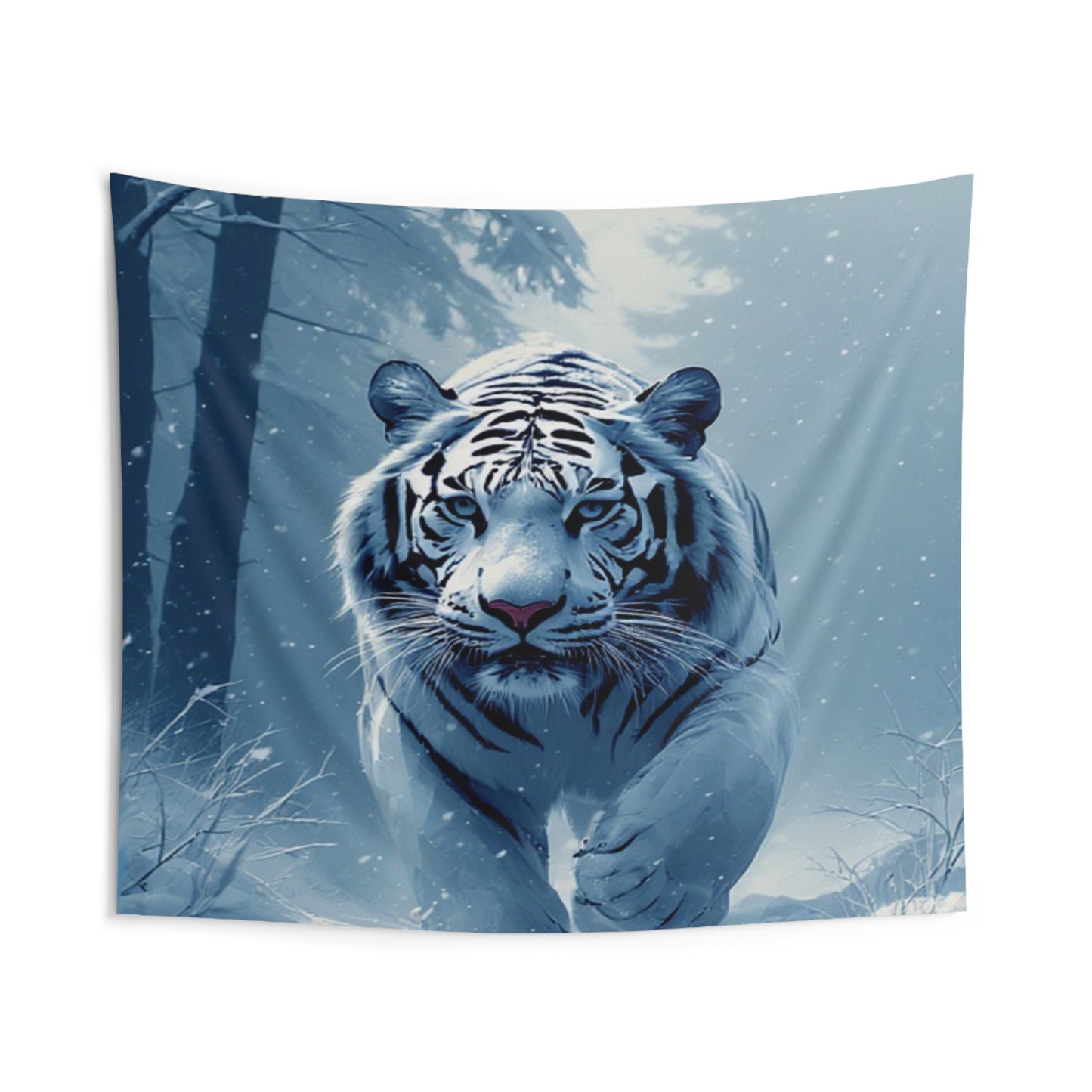 Snow Tiger Tapestry — Majestic Winter White Tiger Wall Art