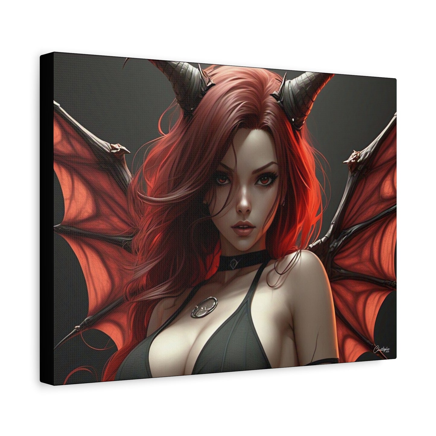 Gothic Fantasy Canvas Art, Demon Girl Wall Decor, Unique Home Decor, Gift for Her, Halloween or Birthday Gift