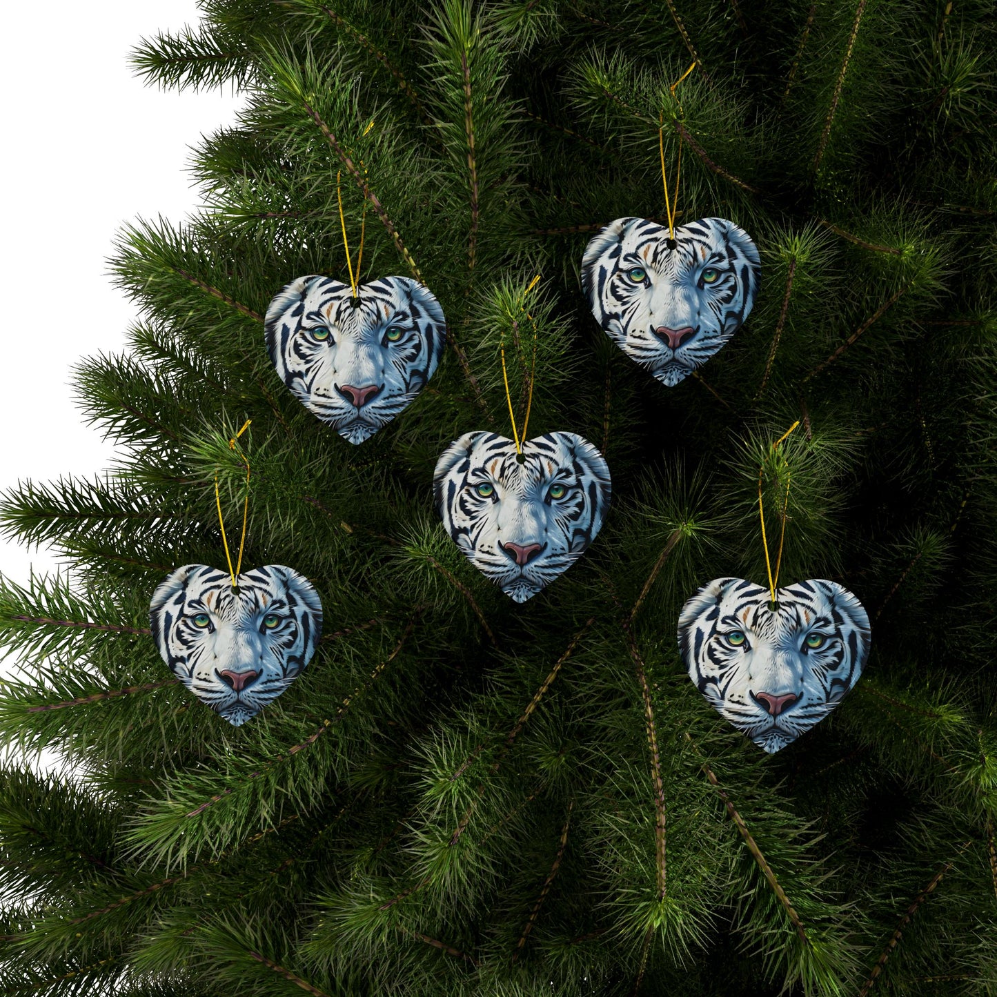 White Tiger Ceramic Ornament — Two-Sided Round Holiday Decoration
