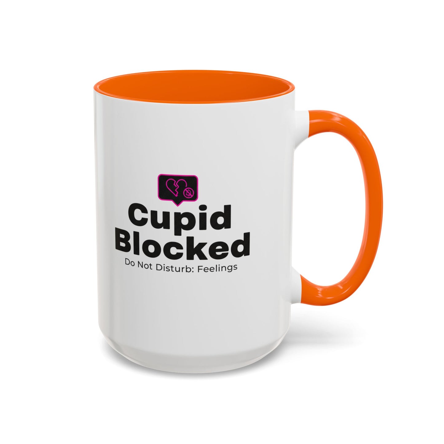 Cupid Blocked Accent Coffee Mug — 'Do Not Disturb: Feelings' Funny Anti-Valentine Gift