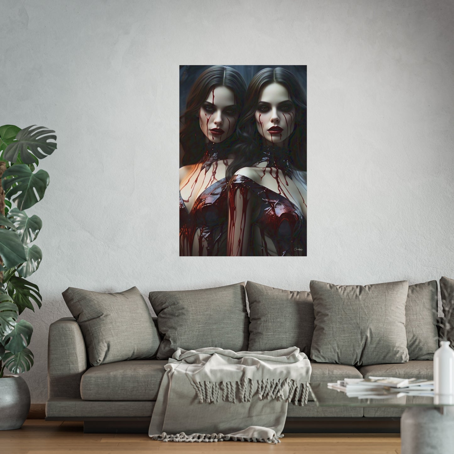 Vampire Sisters Fine Art Poster, Gothic Wall Art, Spooky Decor, Horror Home Decor, Blood Art Print, Dark Aesthetic Print