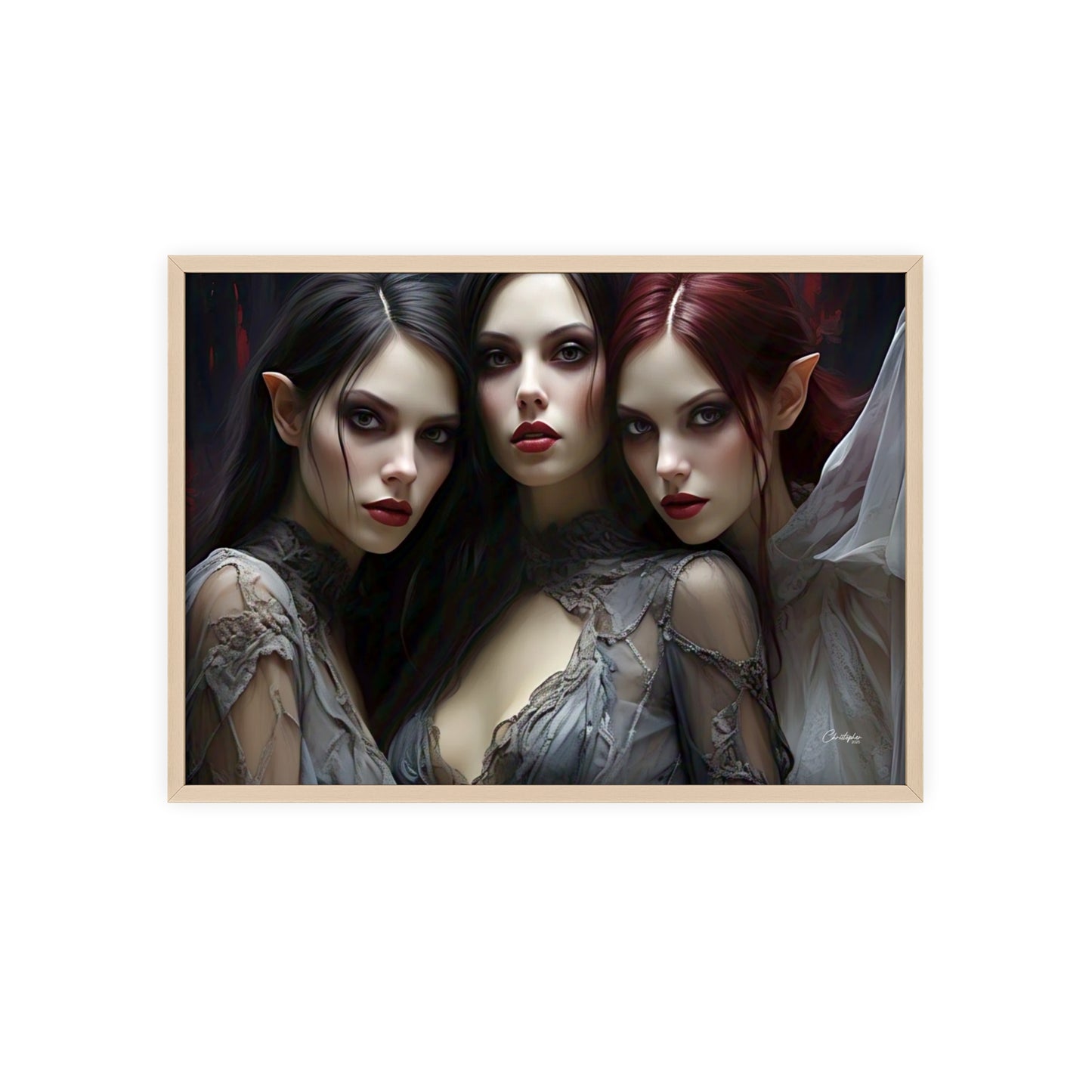 Eerie Fantasy Art Posters with Wooden Frame, Gothic Home Decor, Unique Wall Art, Gift for Art Lovers, Halloween Decoration, Witchy Style