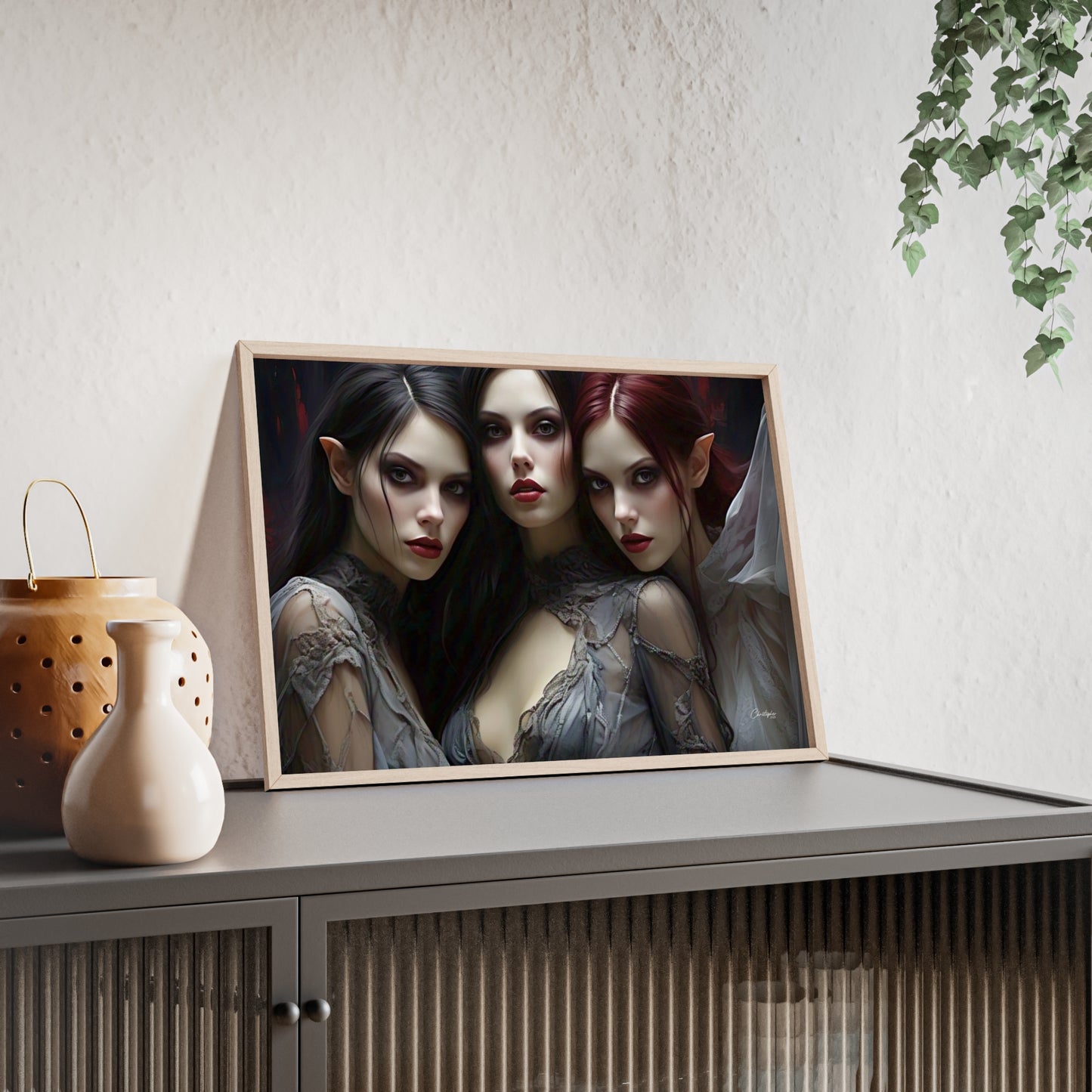 Eerie Fantasy Art Posters with Wooden Frame, Gothic Home Decor, Unique Wall Art, Gift for Art Lovers, Halloween Decoration, Witchy Style