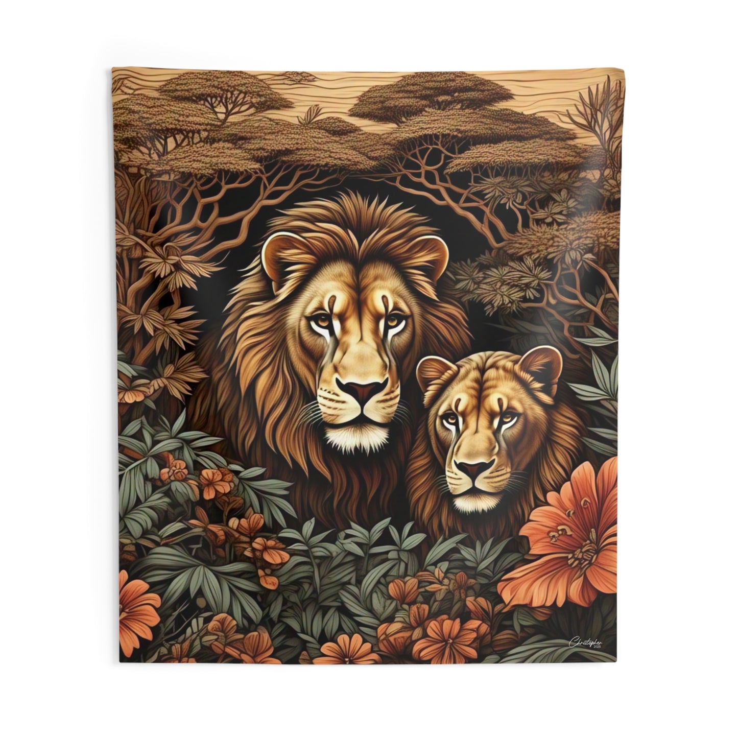 Majestic Lion Couple Wall Tapestry, Animal Art Decor, Bohemian Wall Hanging, Jungle Themed Bedroom, Nature Inspired Gift