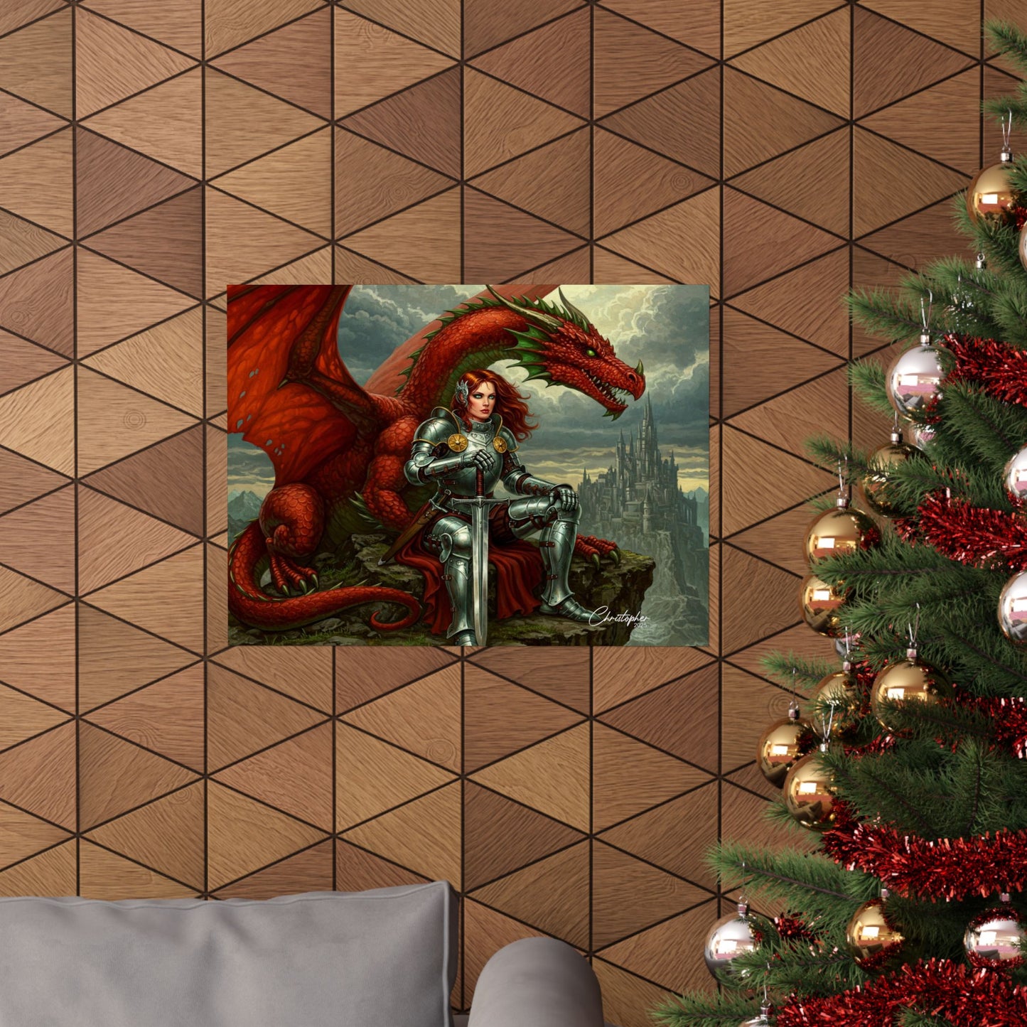 Fantasy Dragon Art Print, Horizontal Matte Poster, Fantasy Home Decor, Medieval Wall Art, Gift for Fantasy Lovers