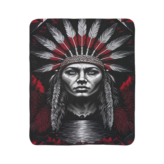 Native Chief Headdress Sherpa Blanket – Bold Tribal Fleece Throw