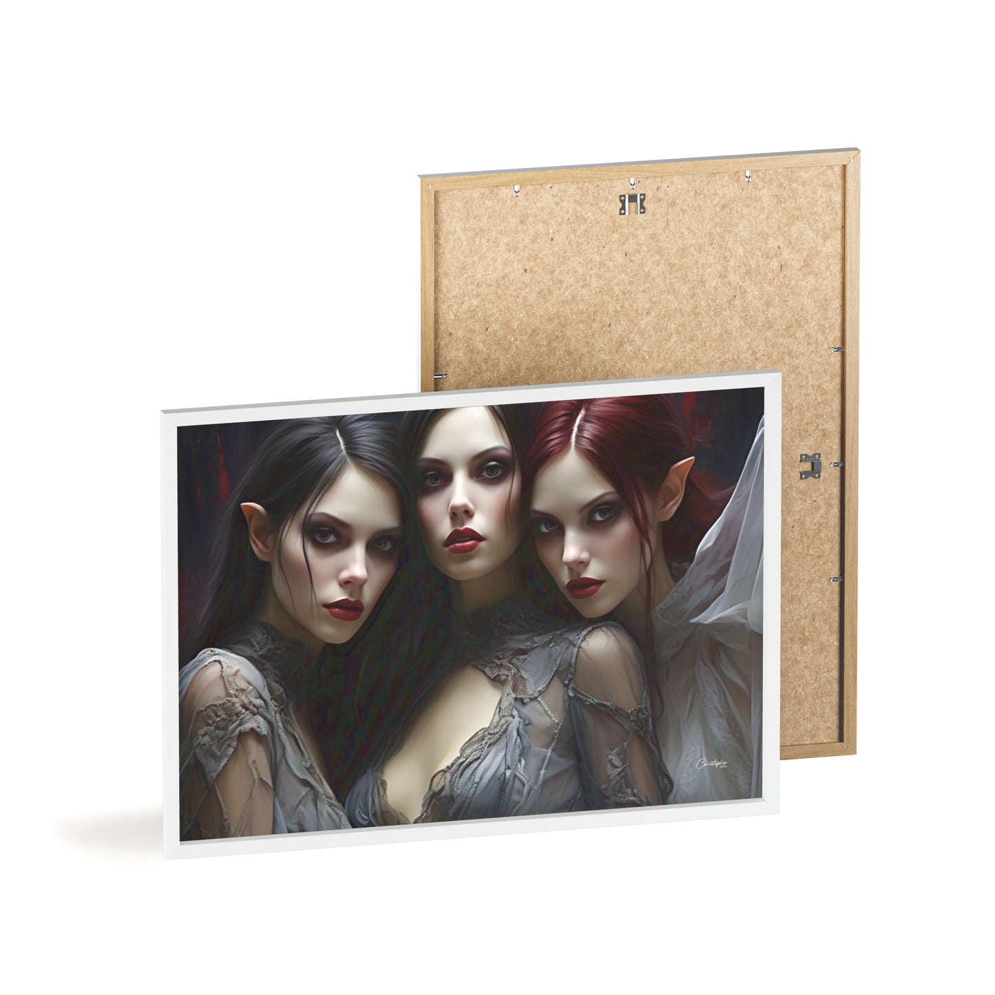 Eerie Fantasy Art Posters with Wooden Frame, Gothic Home Decor, Unique Wall Art, Gift for Art Lovers, Halloween Decoration, Witchy Style