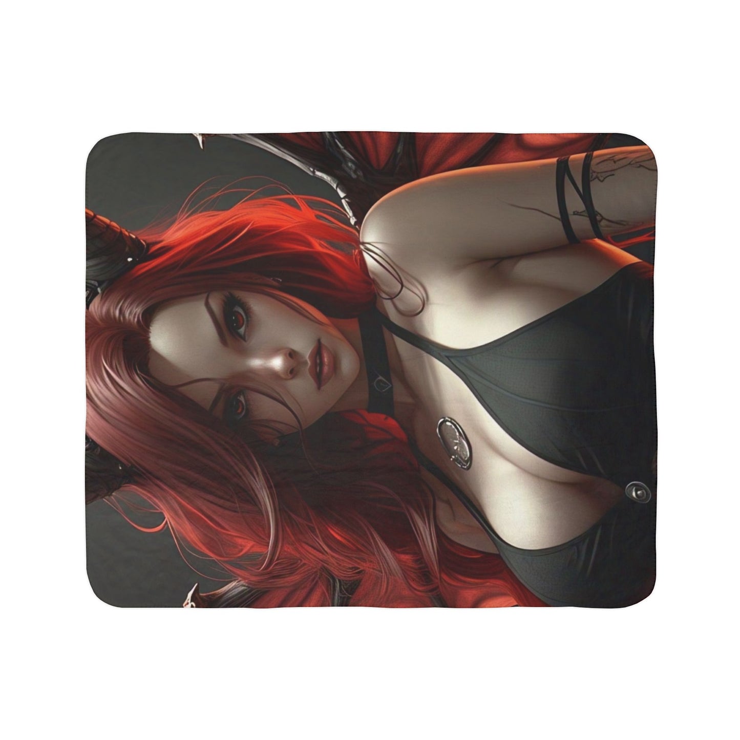 Enchanting Demoness Fleece Sherpa Blanket | Cozy Decor for Fantasy Lovers, Perfect Gift, Home Comfort, Halloween Vibes, Unique Art