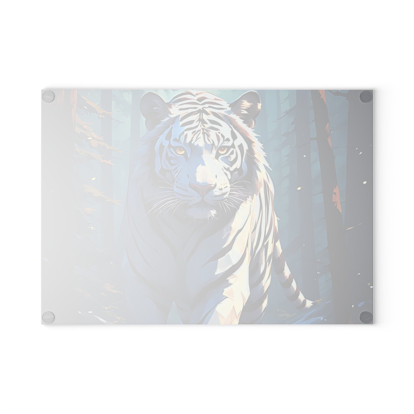 White Tiger Forest Glass Cutting Board — Decorative Kitchen Chopping Board