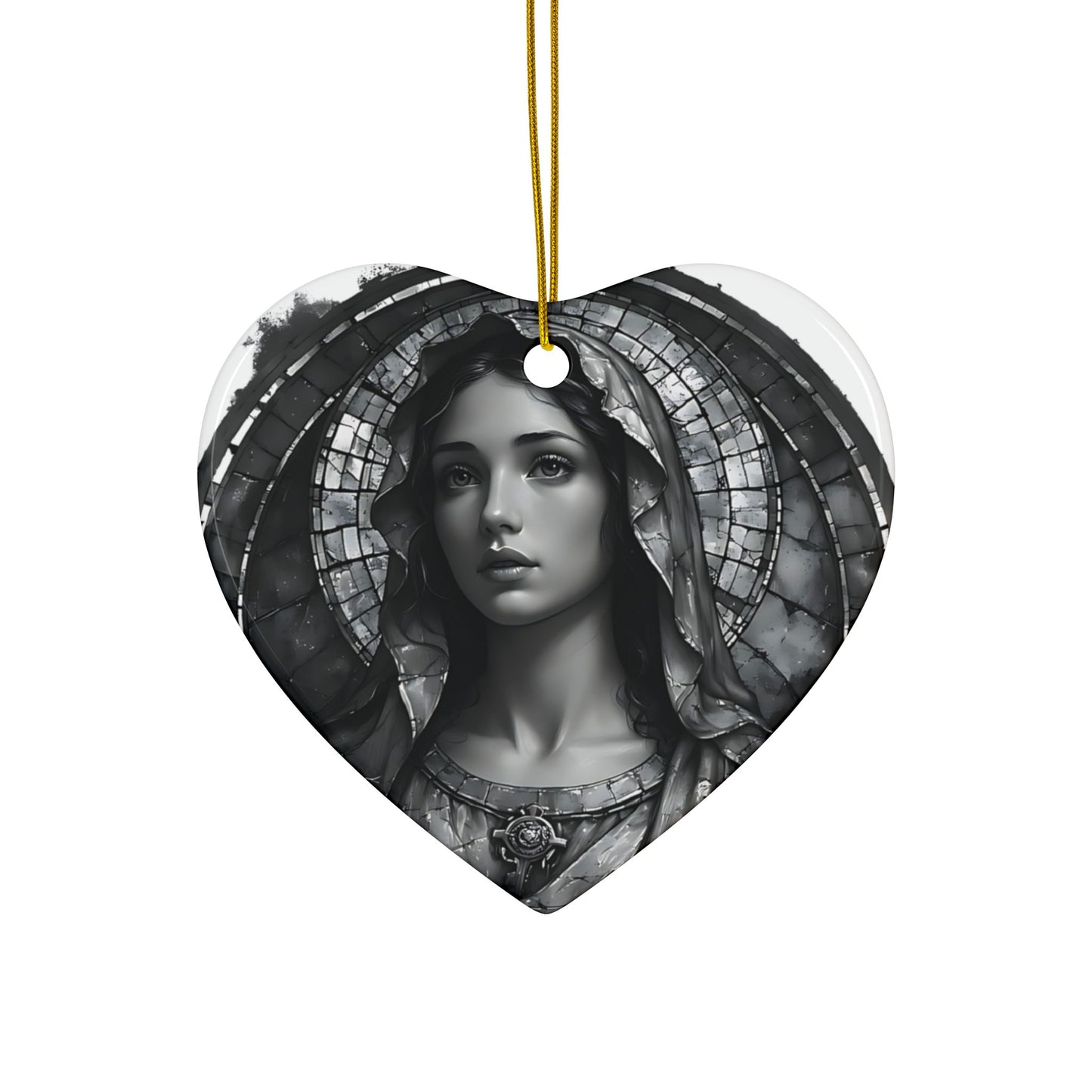 Virgin Mary Ceramic Ornament — Two-Sided Religious Christmas Keepsake