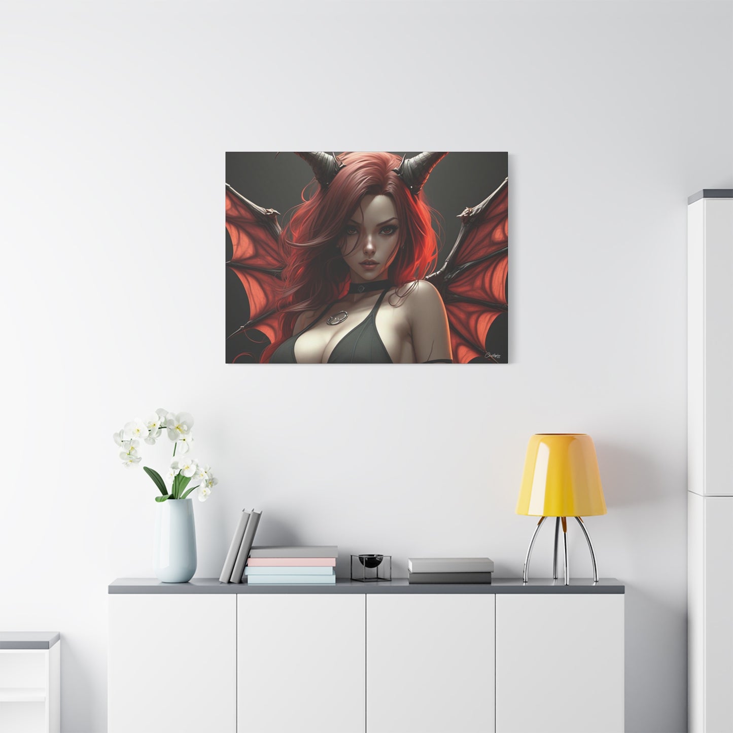 Gothic Fantasy Canvas Art, Demon Girl Wall Decor, Unique Home Decor, Gift for Her, Halloween or Birthday Gift