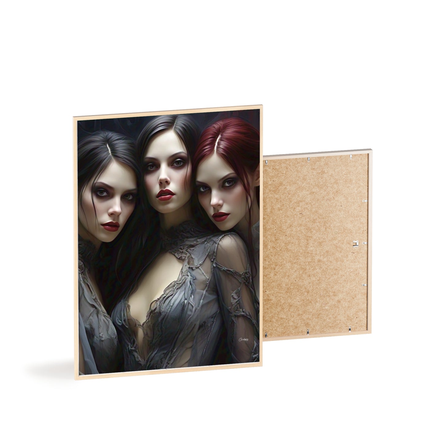 Eerie Fantasy Art Posters with Wooden Frame, Gothic Home Decor, Unique Wall Art, Gift for Art Lovers, Halloween Decoration, Witchy Style